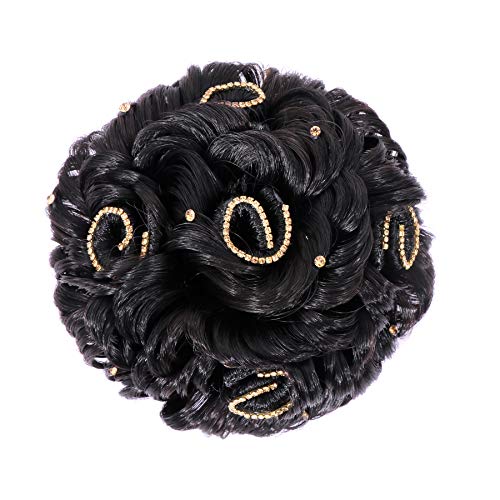 NAVMAV Artificial Juda Hair Bun for Brides - Wedding Hair Extension & Juda Bun Maker for Women & Girls - Natural Black (Pack of 1) - Perfect for Weddings, Prom, Cosplay & Special Occasions