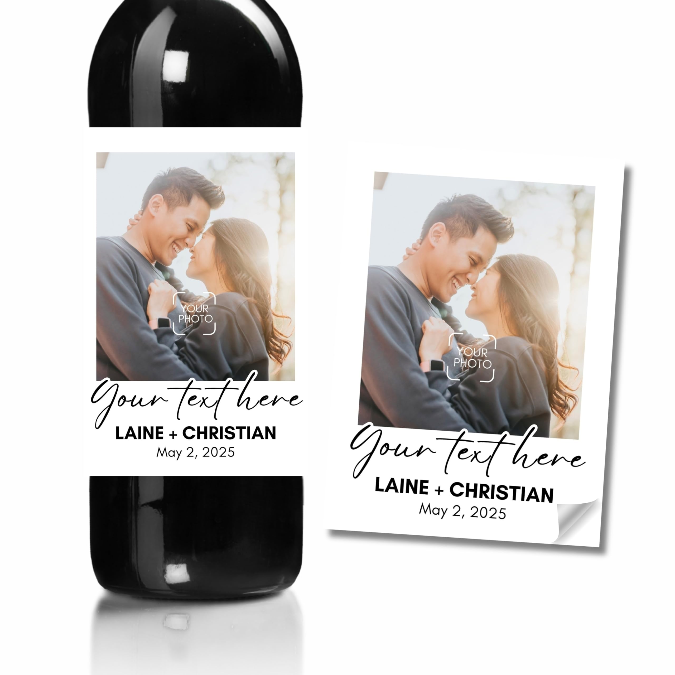 Custom Wedding Wine Bottle Labels - Personalized Save The Date Photo Labels with Your Text & Design - Perfect for Anniversary Gifts, Bridal Showers & Special Events