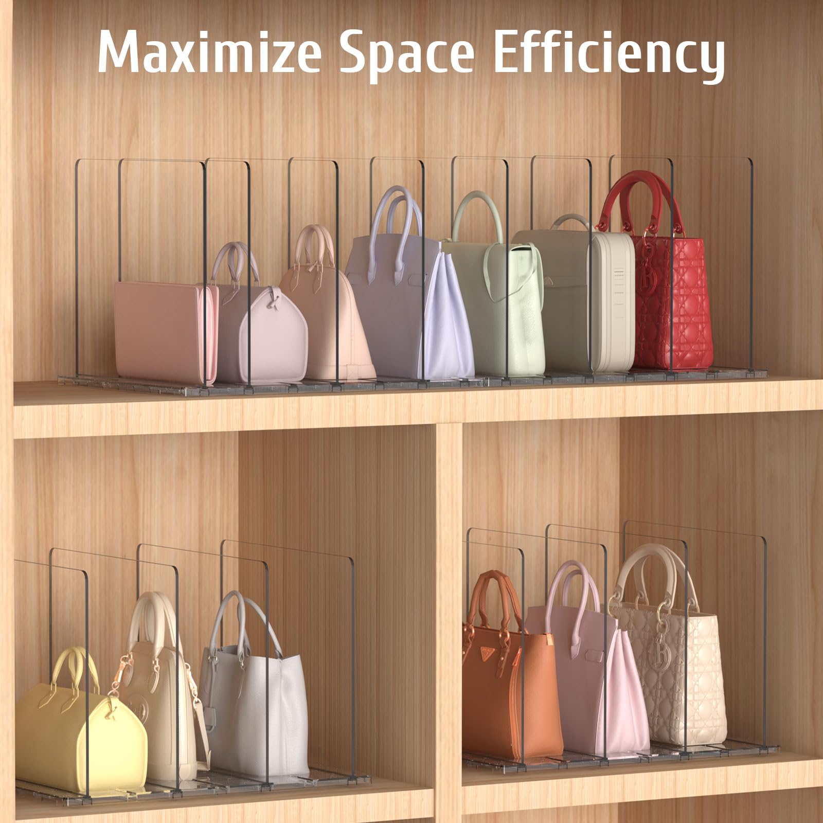 2-Pack 8-Layer Adjustable Handbag Organizer for Women - Clear Purse Organizer for Closet, Bookshelf, Office & Storage - Perfect for Home Organization & Space Saving