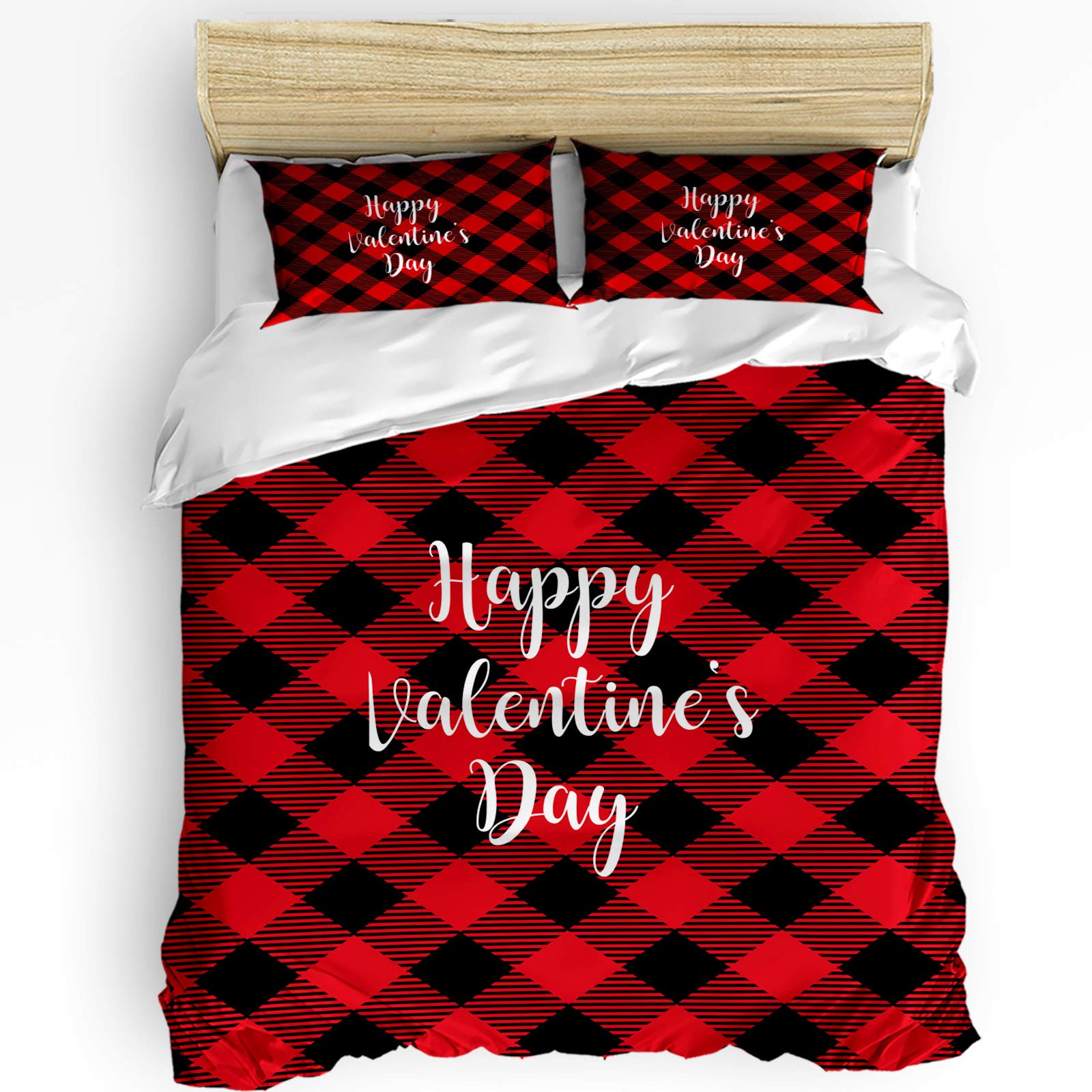 Ldtrchee All Season Duvet Cover Set - Ultra Soft 3 Piece Quilt Set with Zipper Closure | Full Size Red Black Checker Pattern | Perfect for Valentine's Day, Toddler Bedding & Photo Backdrop | Cozy Comfort for Year-Round Use