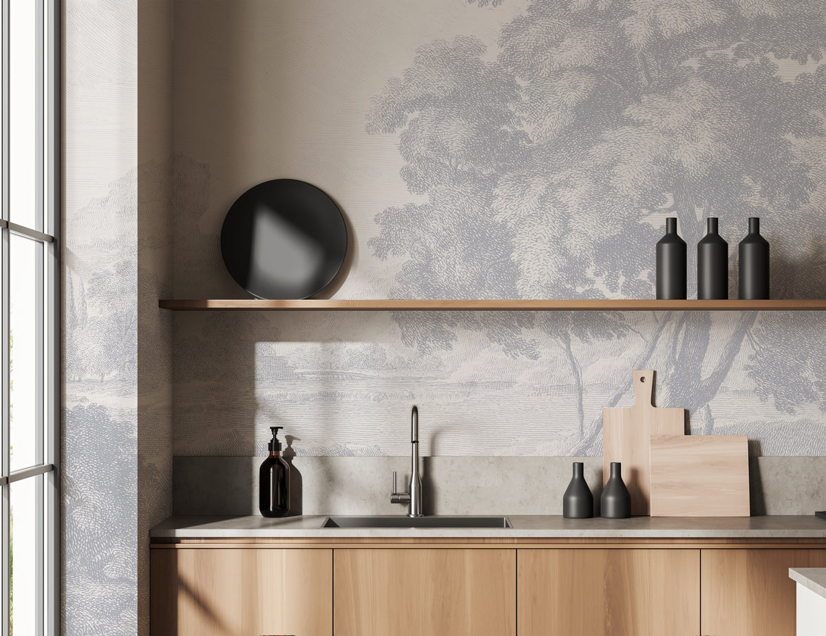 Premium Landscape Wallpaper with Engraved Design - Nature Scenes for Living Room & Bedroom Decor