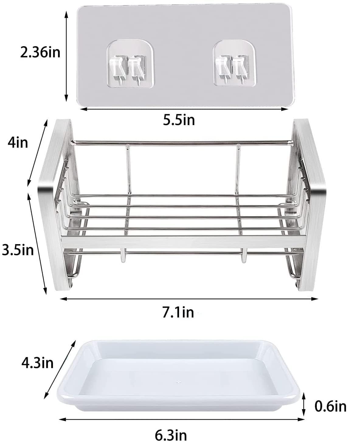 304 Stainless Steel Kitchen Sink Organizer & Sponge Holder - Sink Caddy with Removable Tray, Drainer Rack for Brushes & Soap - Perfect for Kitchen Organization & Countertop Storage (Dispenser & Brush Not Included)