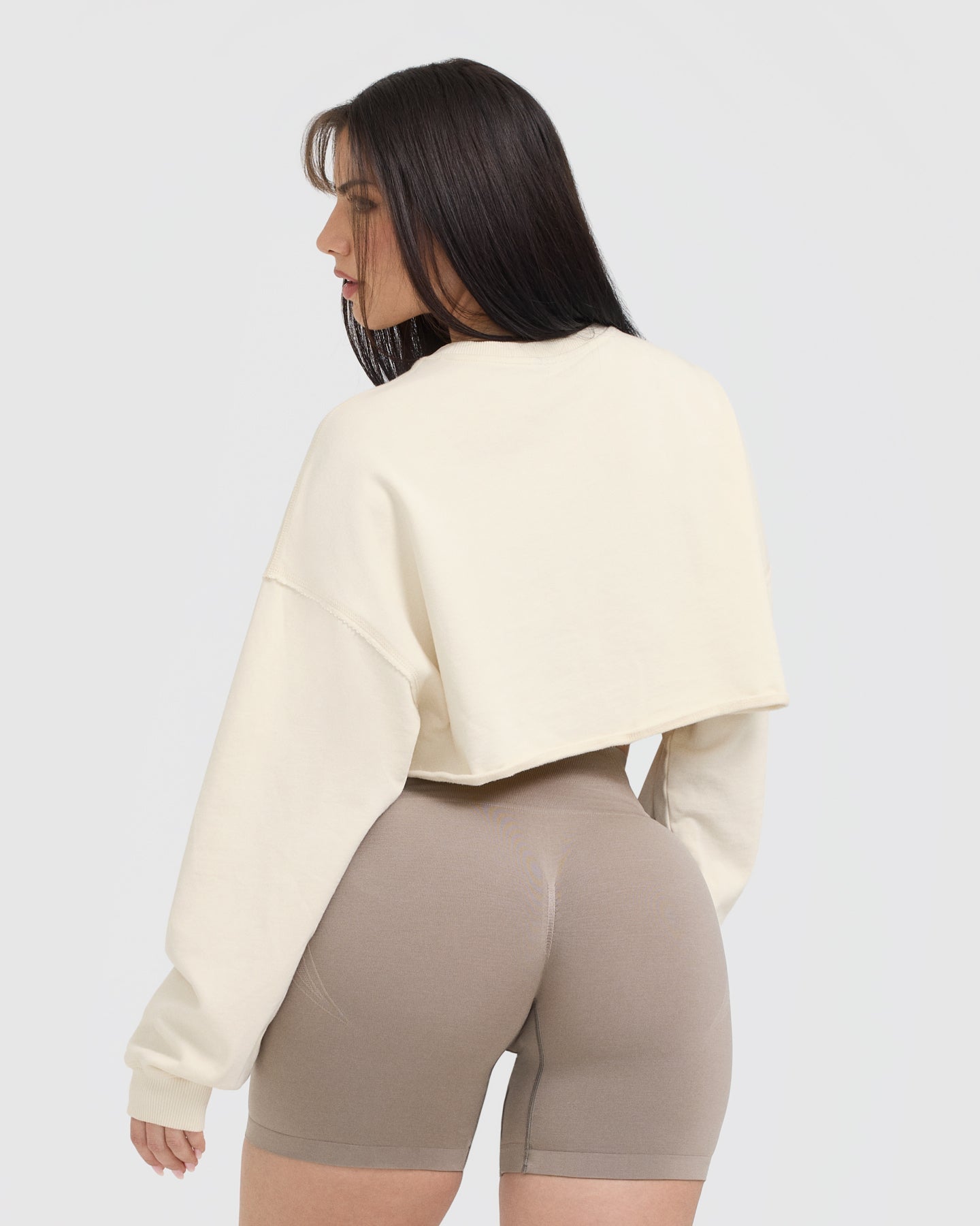 Raw Lounge Crop Sweatshirt for Women | Off-White Oversized Pullover | Casual Streetwear, Loungewear & Yoga Outfit