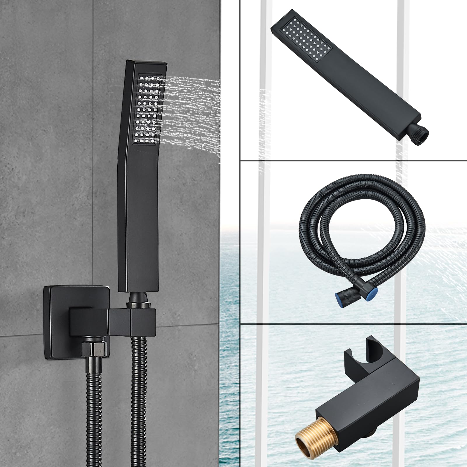 Matte Black Shower Faucet System - 12 Inch Rain Shower Head with Handheld Sprayer | Luxury Wall Mounted Bathroom Shower Set for Modern Home Spa Experience