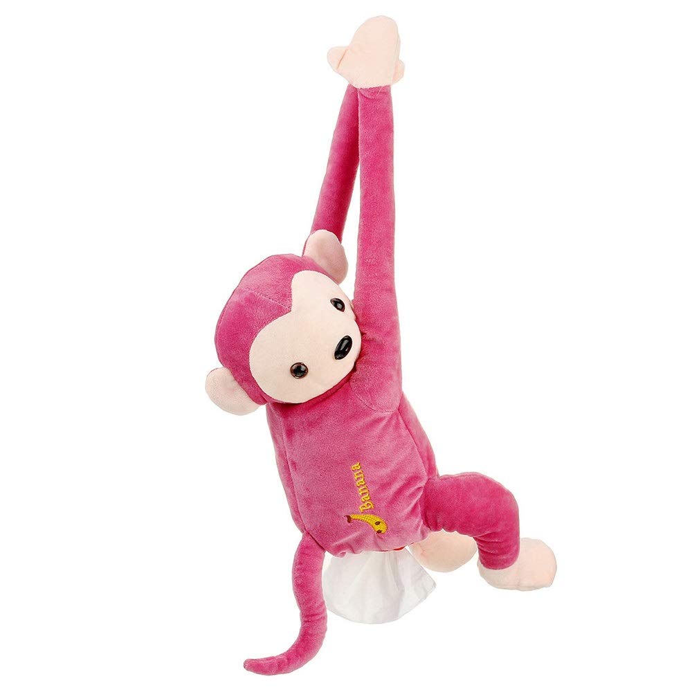 Cartoon Monkey Car Hanging Tissue Box Holder - Pink Paper Napkin Dispenser for Home & Auto Use | Cute Tissue Organizer for Car, Office, Bedroom & Living Room Decor