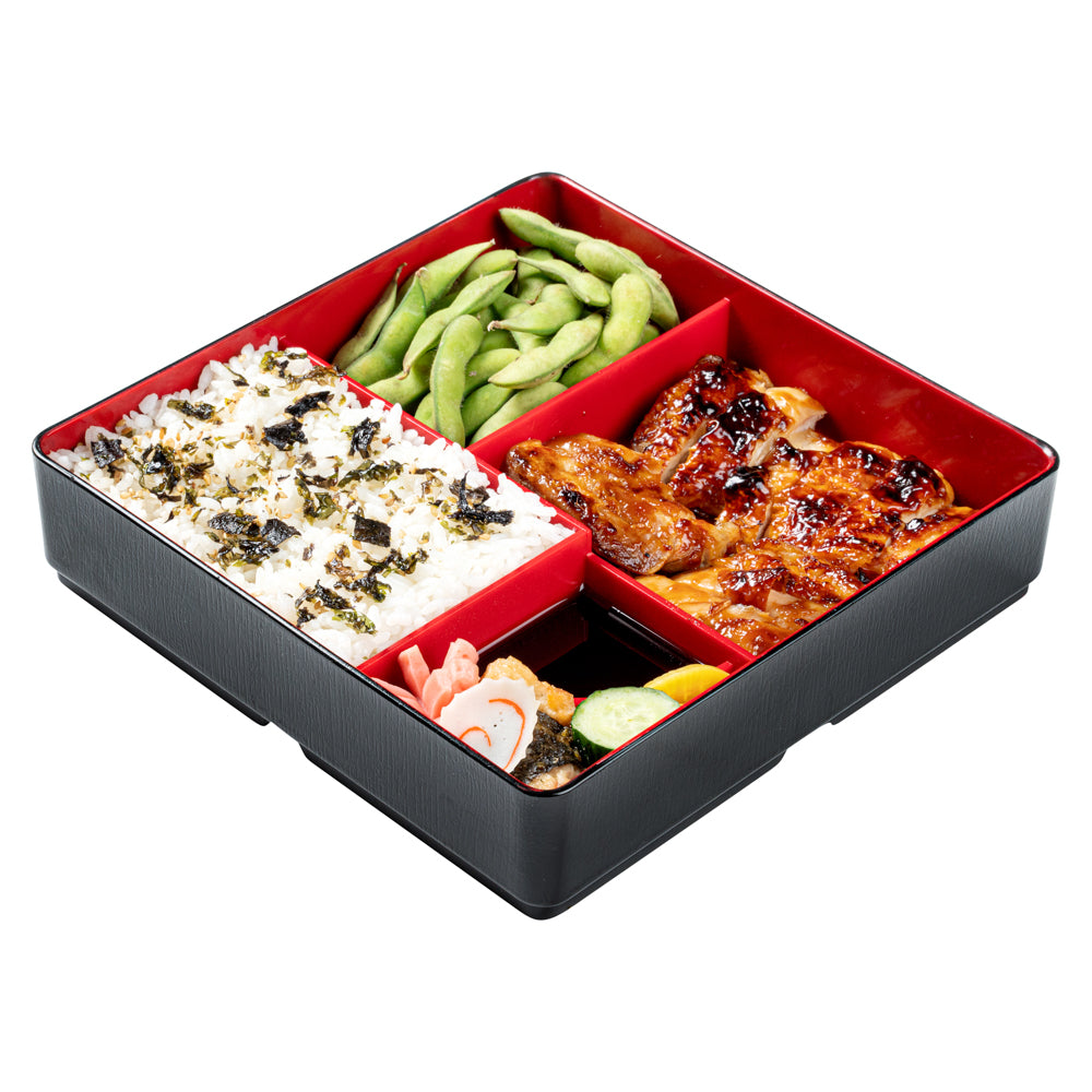 Premium Japanese Bento Box - 5 Compartment Black & Red Lunch Container (8.25