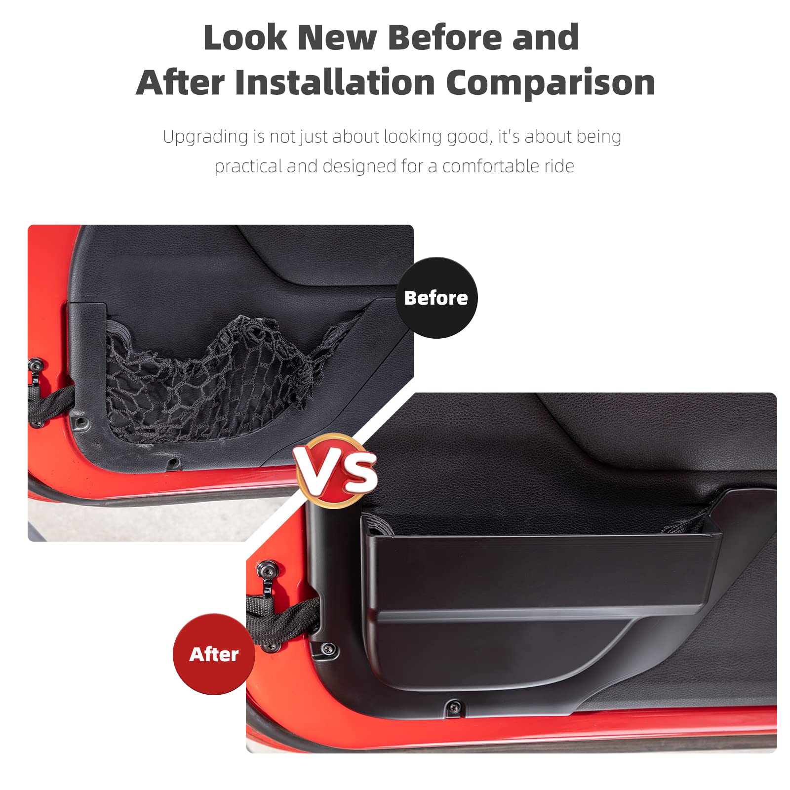 CheroCar Jeep Wrangler JK 2011-2017 Front Door Storage Organizer - Replacement Door Net Pocket & Interior Accessory Box for 2/4-Door Models | Perfect for Off-Road Gear Organization & Adventure Trips