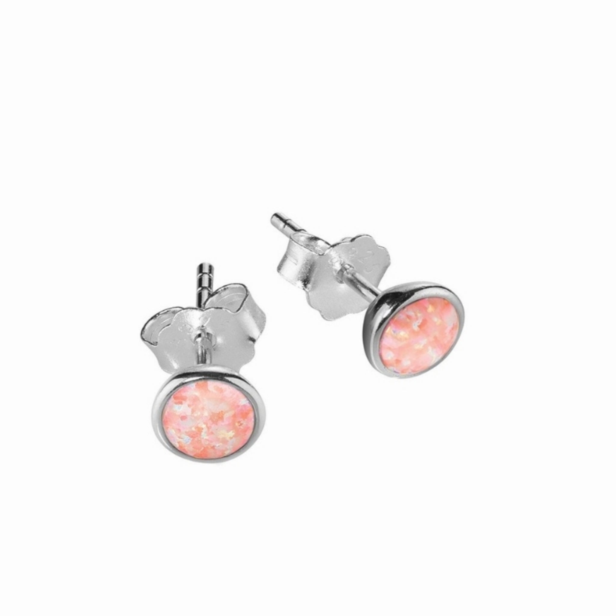 Opal Look Stud Earrings for Women - Pink Cubic Zirconia in Sterling Silver - Elegant Gift for Birthday, Anniversary & Everyday Wear
