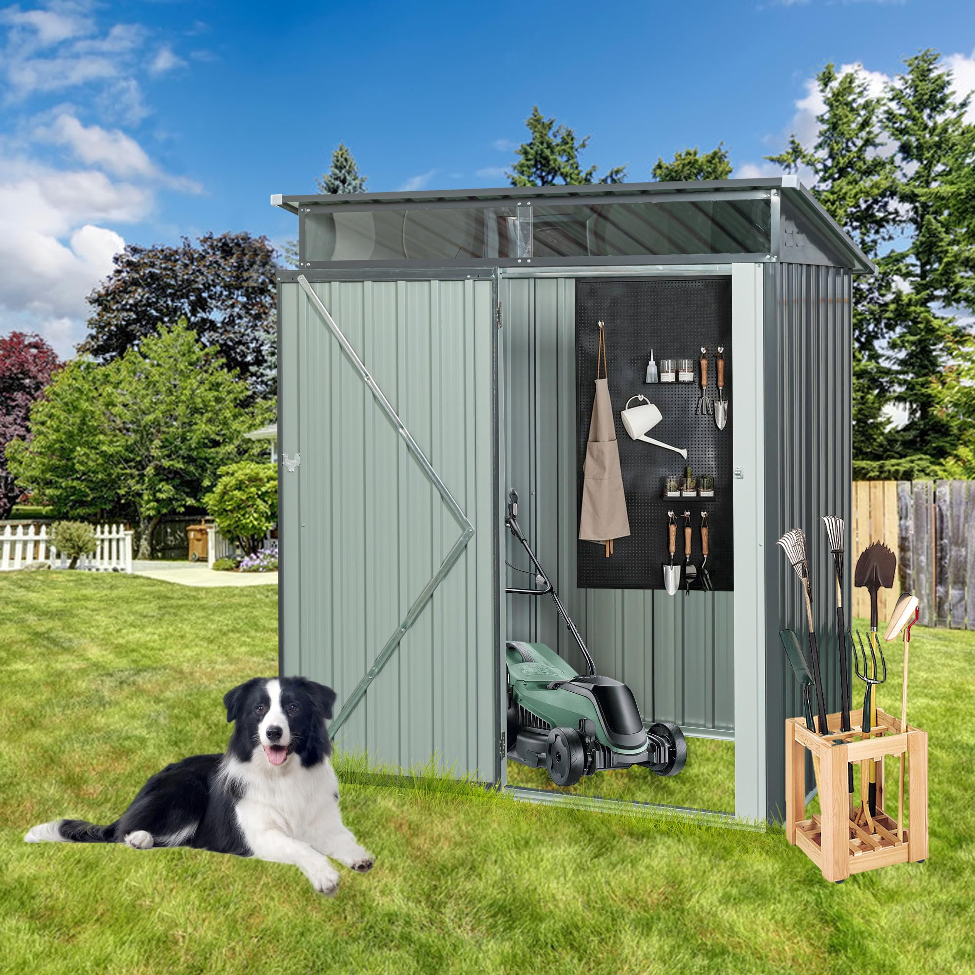 5x3ft Galvanized Steel Outdoor Storage Shed - Lockable Metal Garden Shed for Garbage Cans, Tools & Lawn Equipment | Weather-Resistant Backyard, Patio & Garage Storage Solution (Gray)