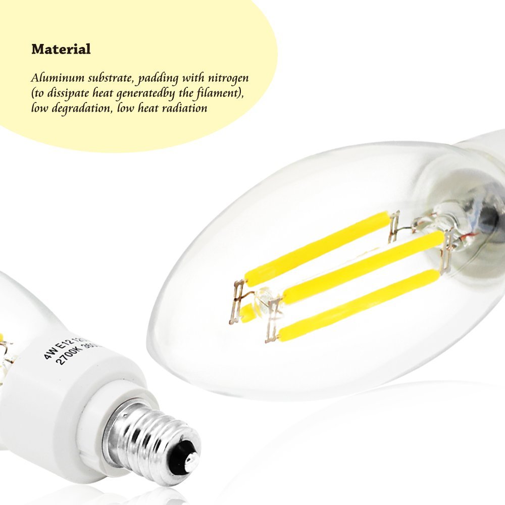 3-Pack 110V 4W E12 Clear LED Filament Bulbs - 2700K Warm White, 40W Equivalent, Candelabra Base, 400LM, 360° Beam Angle - Perfect for Chandeliers, Wall Sconces, and Vintage Lighting Fixtures