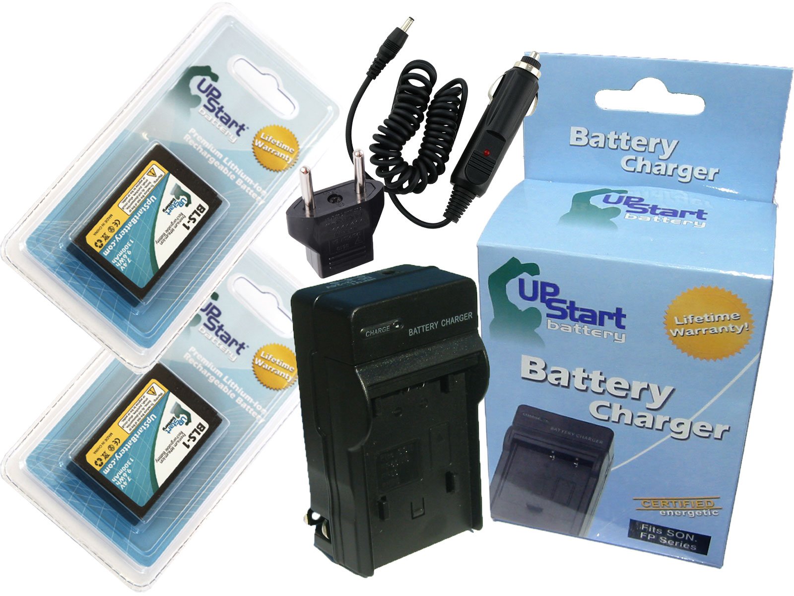 2 Pack Replacement Battery & Charger for Olympus Pen E-PL1 - Compatible with BLS-1 Digital Camera (1150mAh 7.4V Li-ion) with Car & EU Adapters - Perfect for Travel Photography and Backup Power
