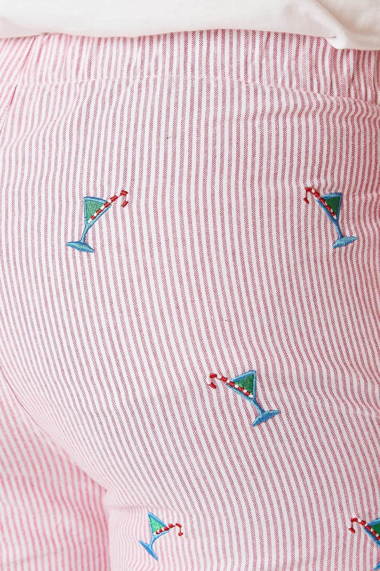 Oxford Red Stripe Sleeper Pants with Martini Candy Cane Design - Cozy Holiday Lounge Pajamas for Christmas & Winter Nights
