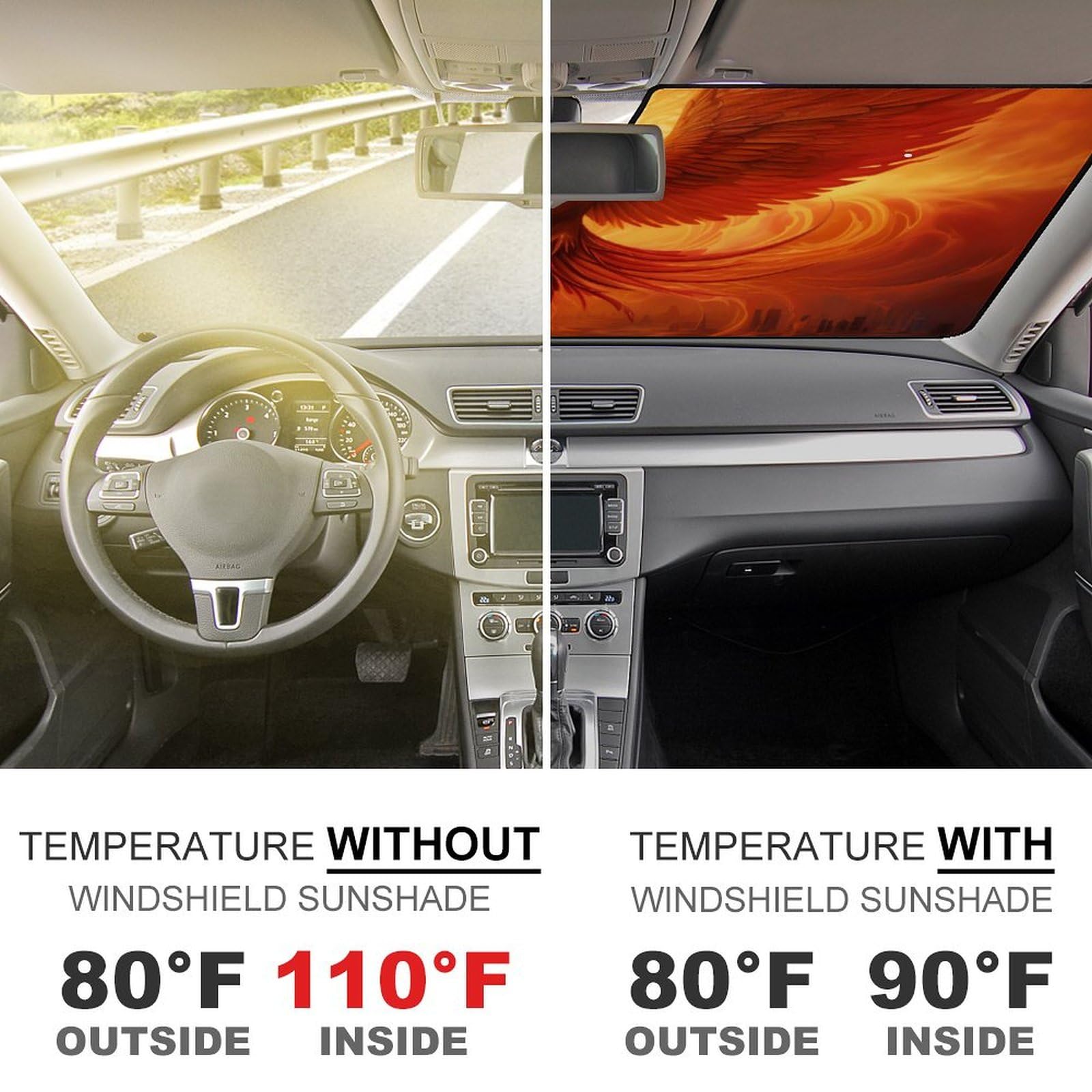 Flaming Phoenix Bird Car Windshield Sun Shade - Foldable 51