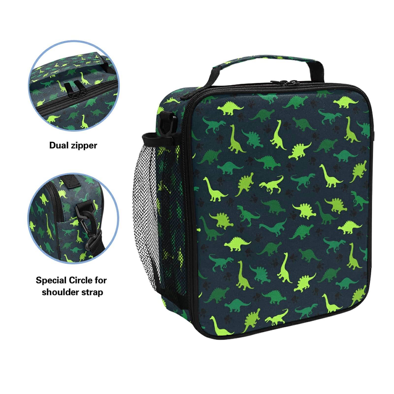 Dinosaur Insulated Lunch Box with Handle - Leakproof Square Meal Bag for Kids, Women, Men | Perfect for School, Work, Office, Picnic & Travel | Cute Dino Design for Boys & Girls