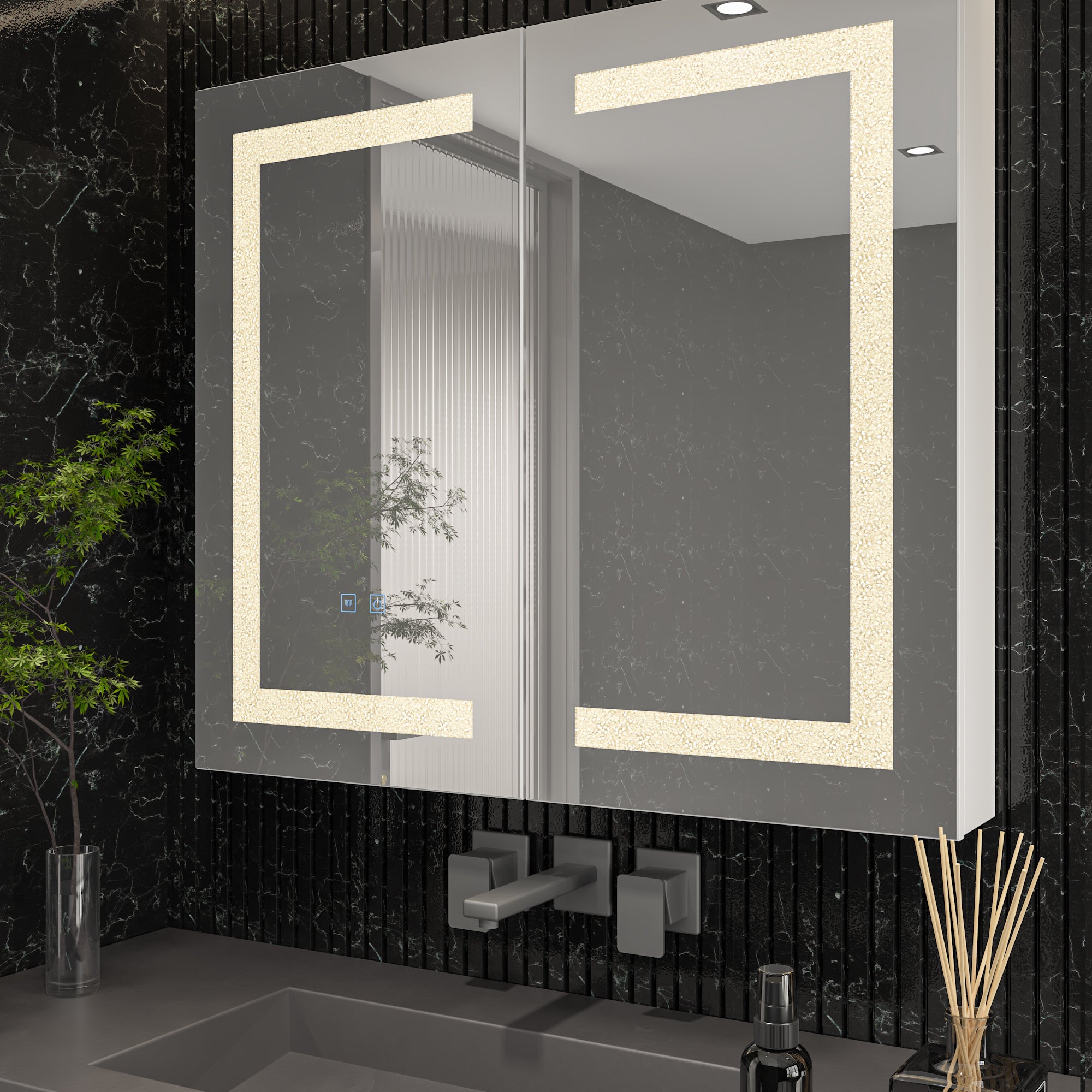 LED Bathroom Medicine Cabinet with Mirror - Anti-Fog Defogger, Adjustable Brightness Lights for Shaving & Makeup | Modern Vanity Storage with Soft Lighting for Home, Spa, Salon Use