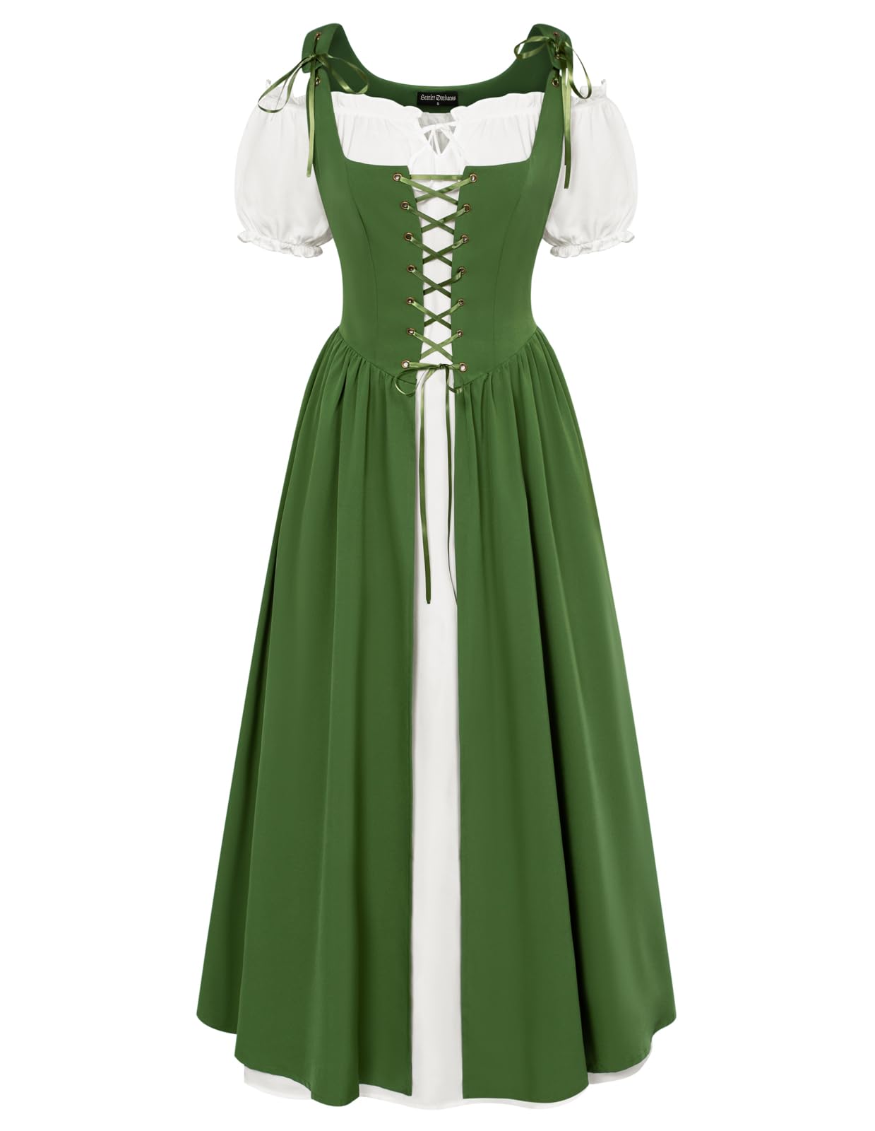 Scarlet Darkness Women's Renaissance Peasant Medieval Costume - Short Sleeve Maxi Dress for Renaissance Fairs, Halloween & Cosplay