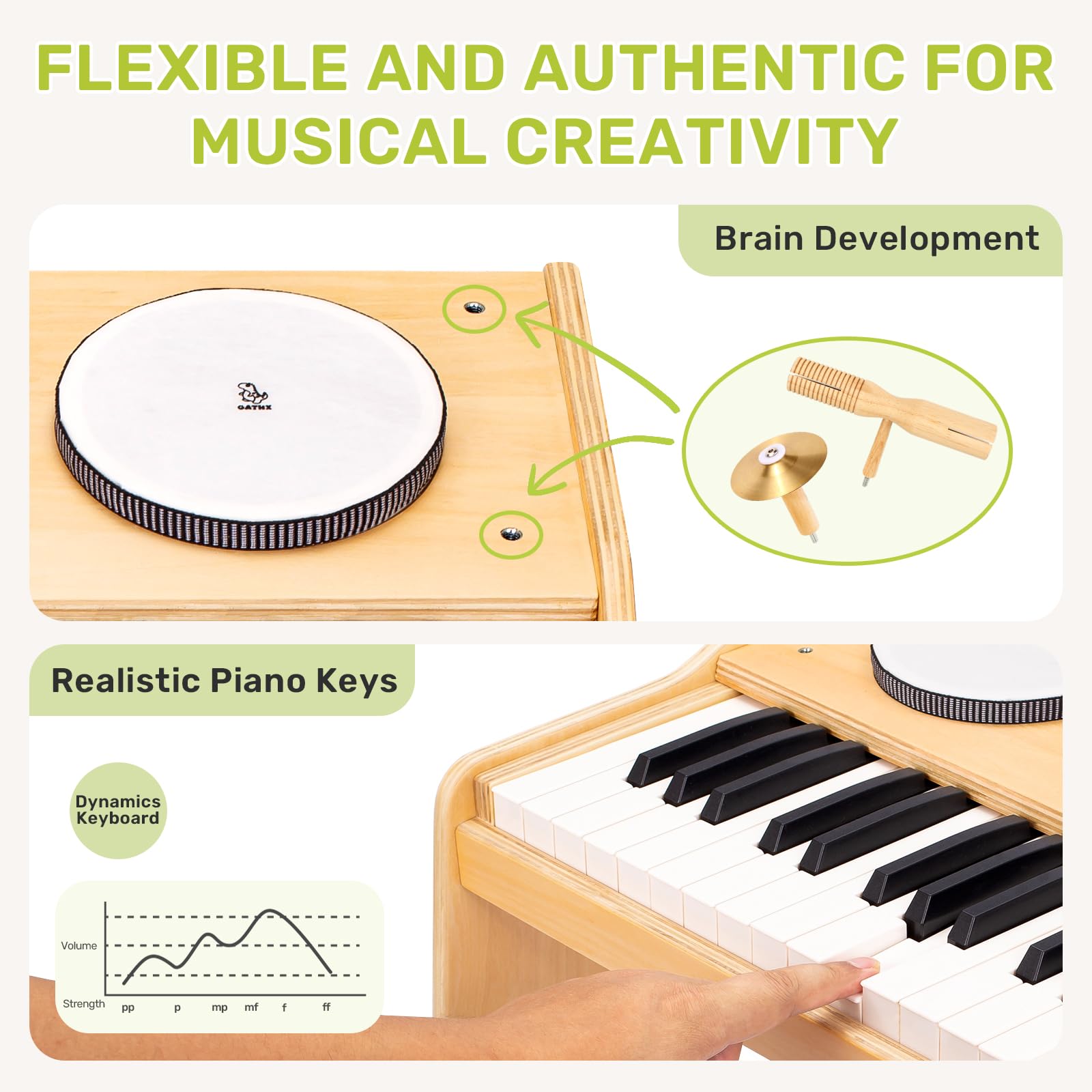 OATHX 37-Key Kids Piano Keyboard with Drum Set & Stool - Adjustable Volume, 9-in-1 Musical Toy for Toddlers & Children Ages 3+ | Wooden Mini Piano Gift for Boys & Girls | Perfect for Birthday Gifts, Early Music Education & Home Play