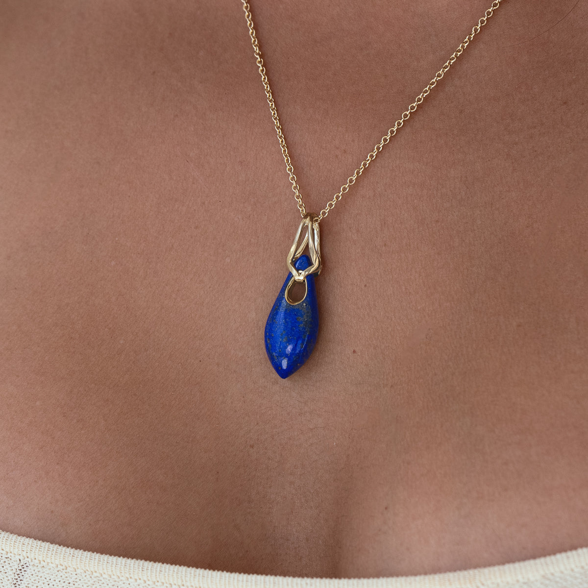 Lapis Lazuli Elongated Droplet Pendant Necklace - Blue Stone Jewelry for Women, Healing Crystal Gift for Meditation & Spiritual Protection