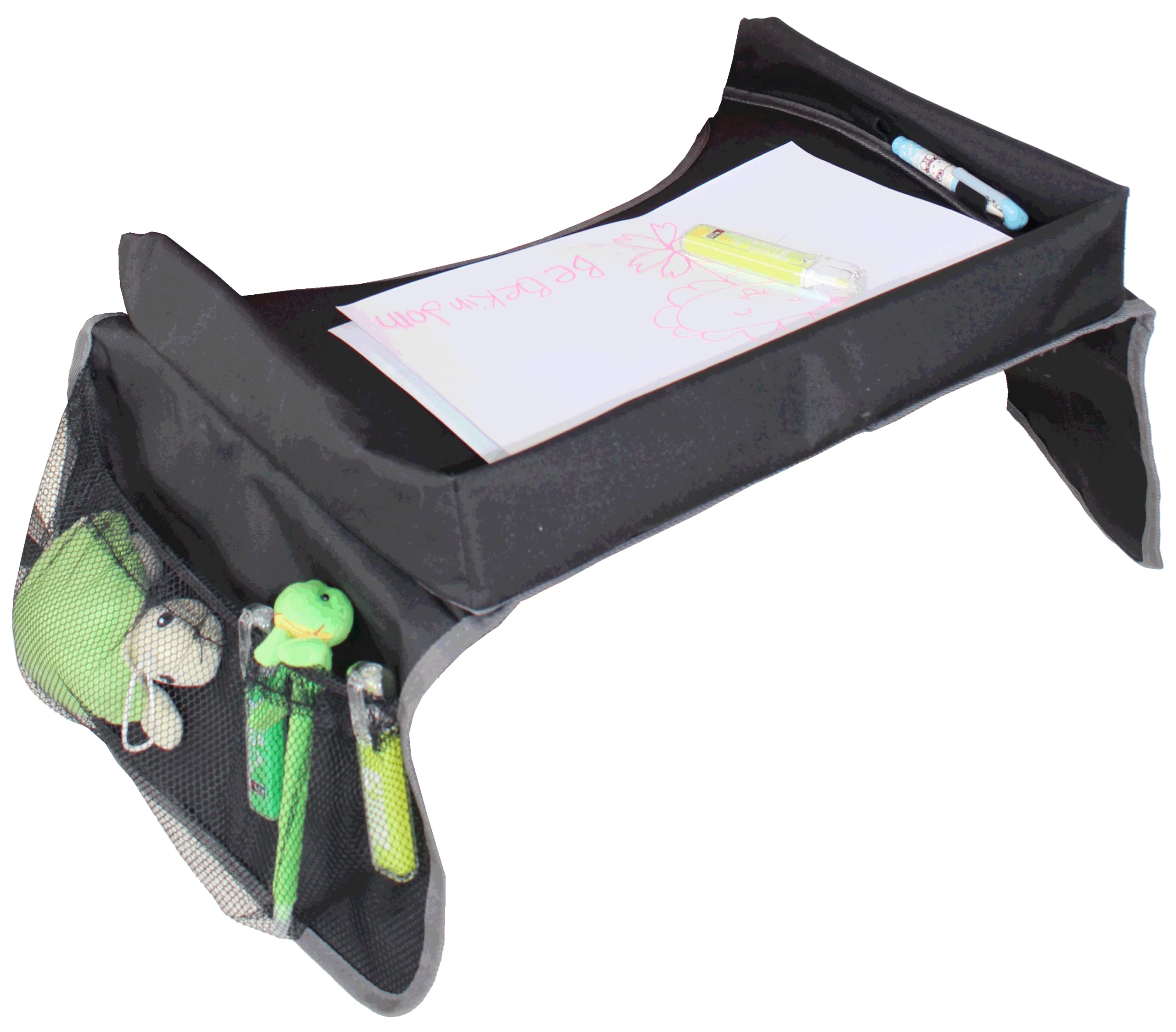 Jolly Jumper Travel Tray Organizer for Kids - Grey Car Seat Organizer with Storage Pockets - Perfect for Road Trips, Airplane Travel & Baby Strollers