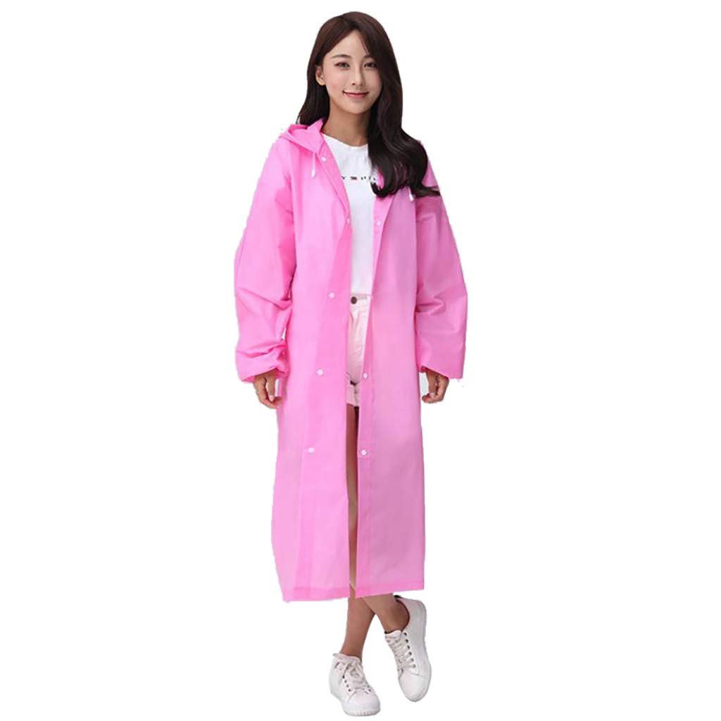 Waterproof Clear Thick Unisex Raincoat for Adults - Reusable EVA Travel & Outdoor Rain Gear (Pink, One Size) - Perfect for Commuting, Hiking, and Emergency Weather Protection