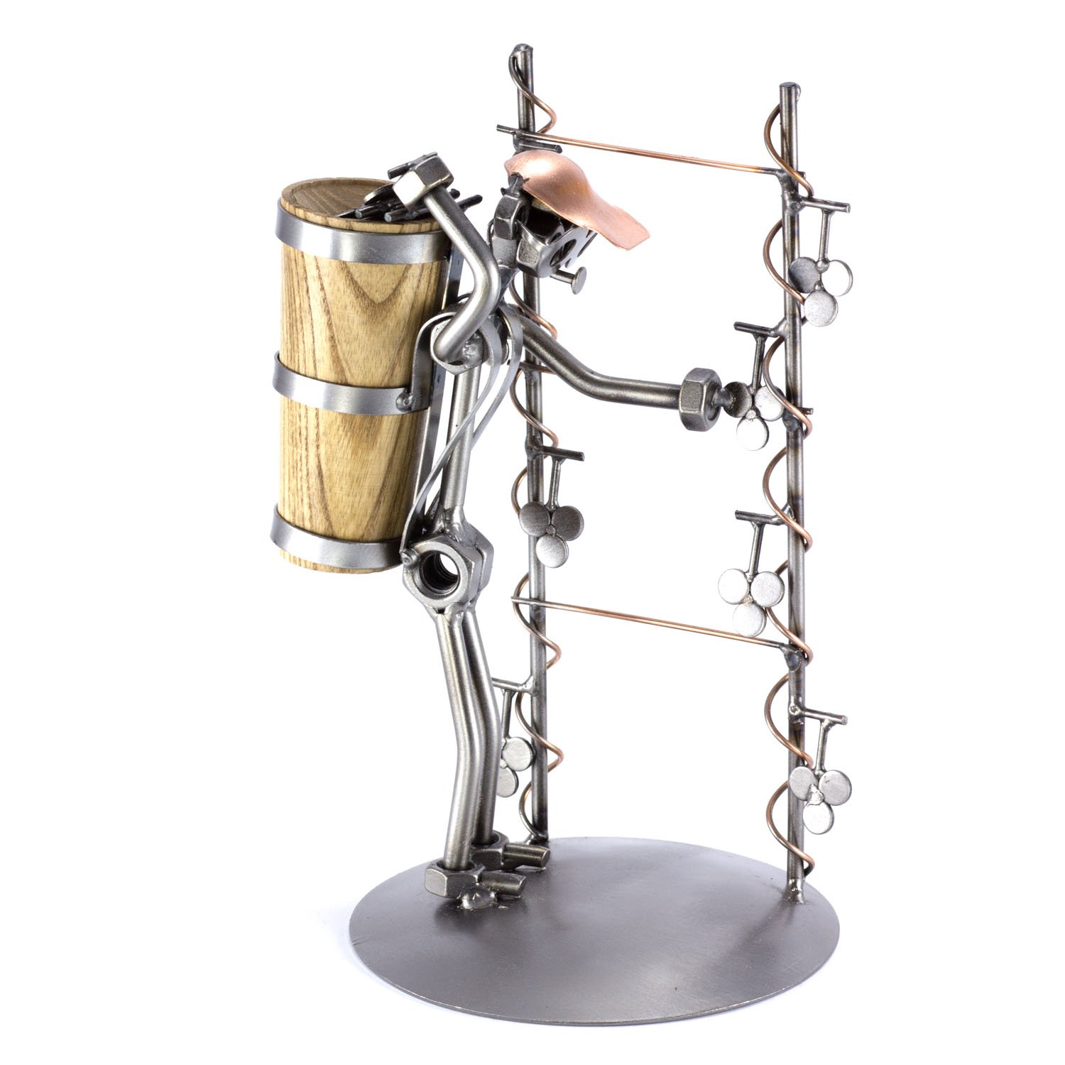 Handmade German Metal Wine Harvest Sculpture - Nuts & Bolts Figurine Decor for Home, Office & Wine Cellar