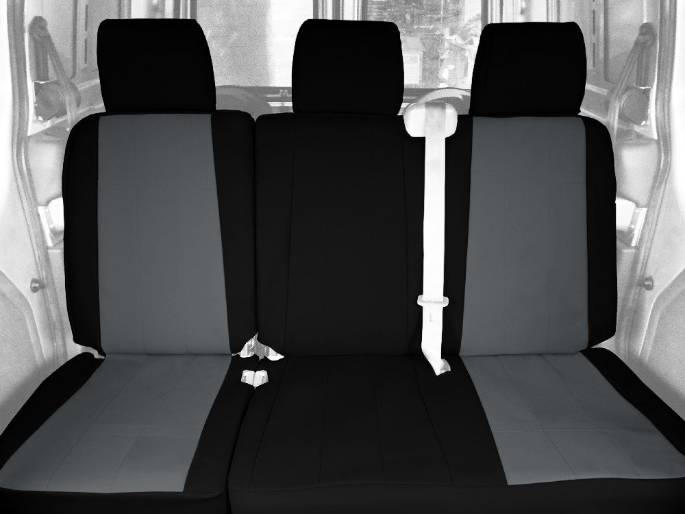 CalTrend Faux Leather Rear 60/40 Split Bench Seat Covers for 2007-2012 Jeep Liberty & Patriot - Light Grey with Black Trim | Waterproof & Durable Protection for Off-Road Adventures & Daily Commutes