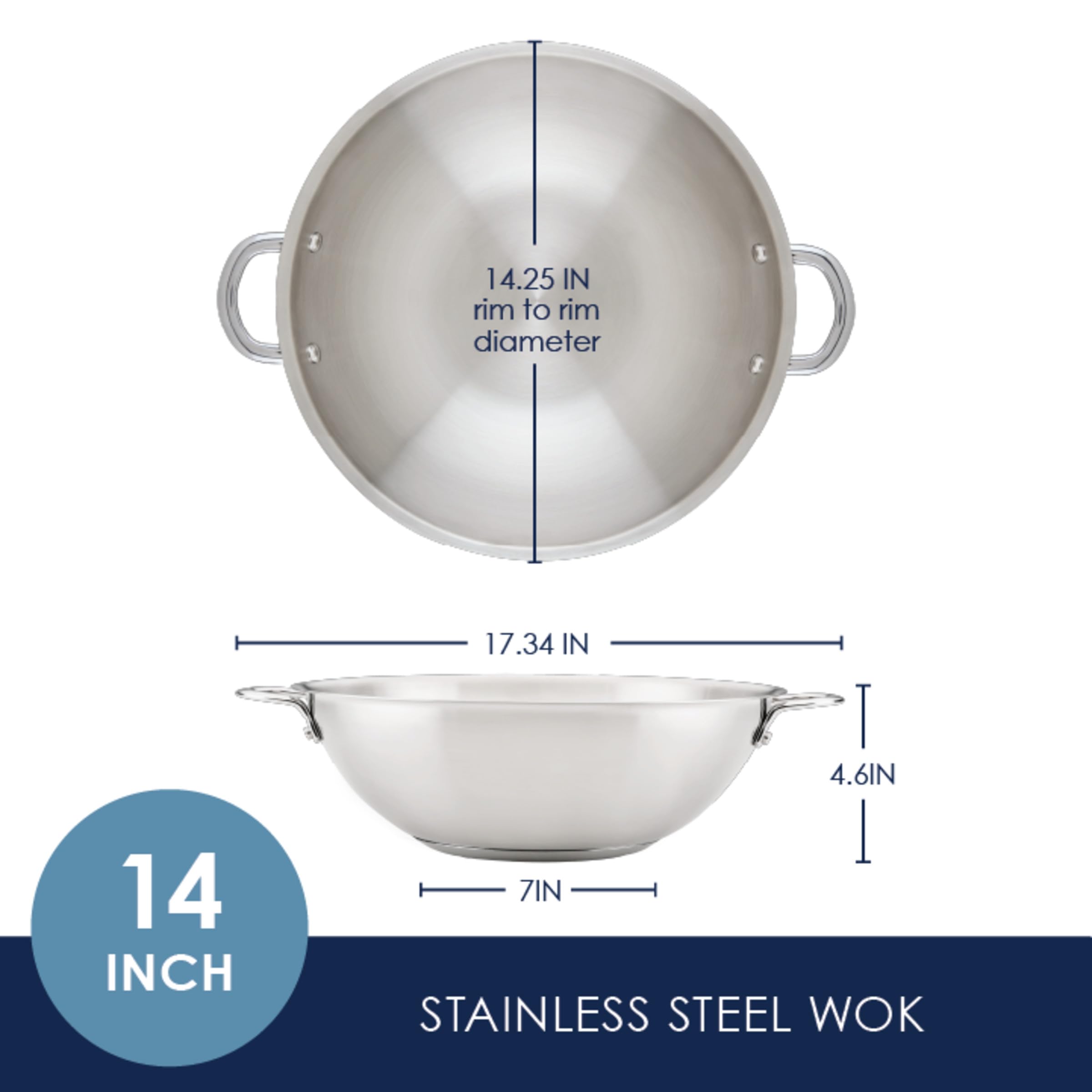 Rachael Ray Professional 14-Inch Stainless Steel Wok & Stir-Fry Pan - Induction Ready, All Cooktop Compatible, Dishwasher & Metal Utensil Safe - Perfect for Asian Cooking, Stir-Frying & High-Heat Searing