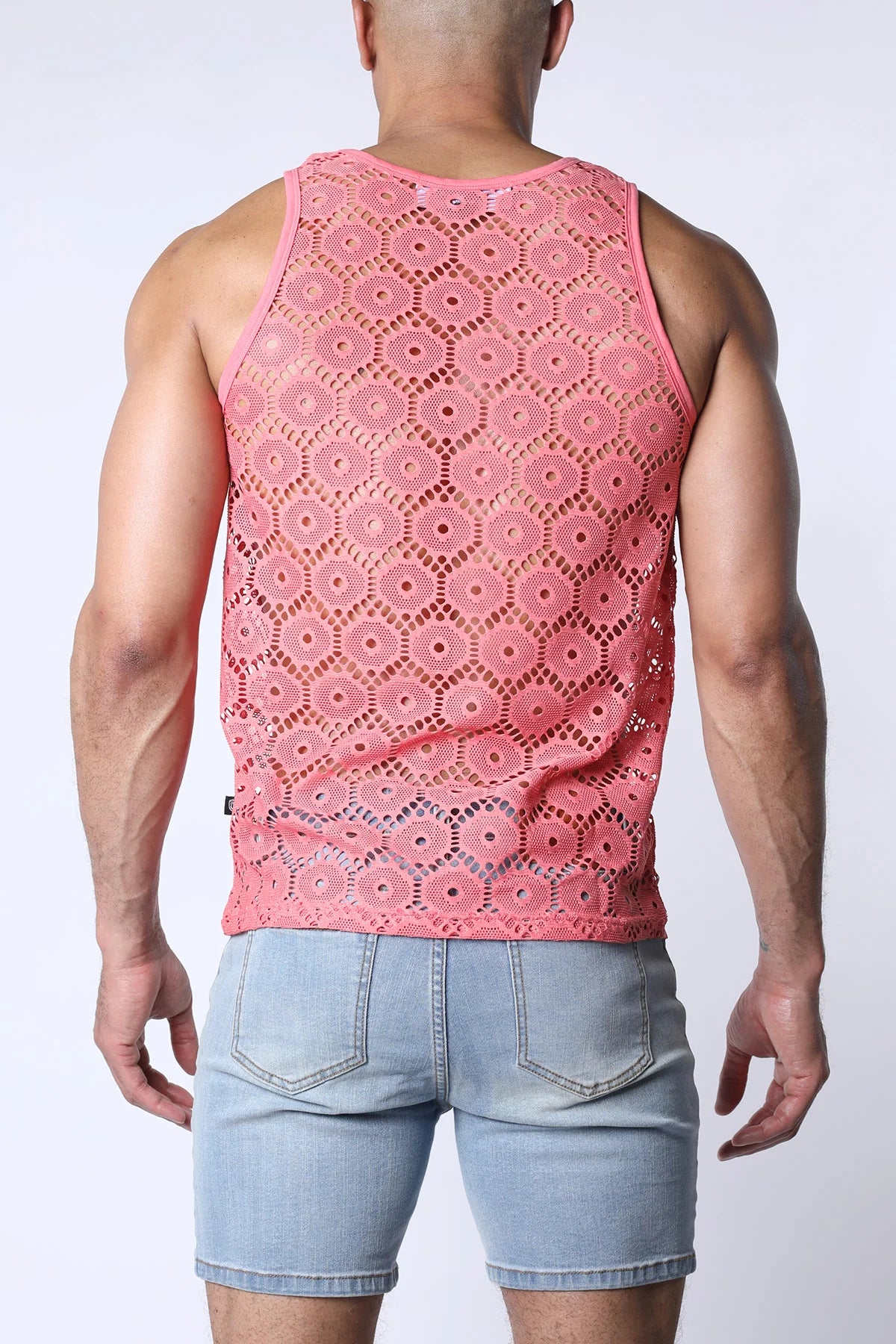 Timoteo Palermo Mesh Crochet Tank Top for Women - Soft Pink Summer Beachwear, Boho Chic Lace Yarn Knit Camisole for Casual Outings & Vacation