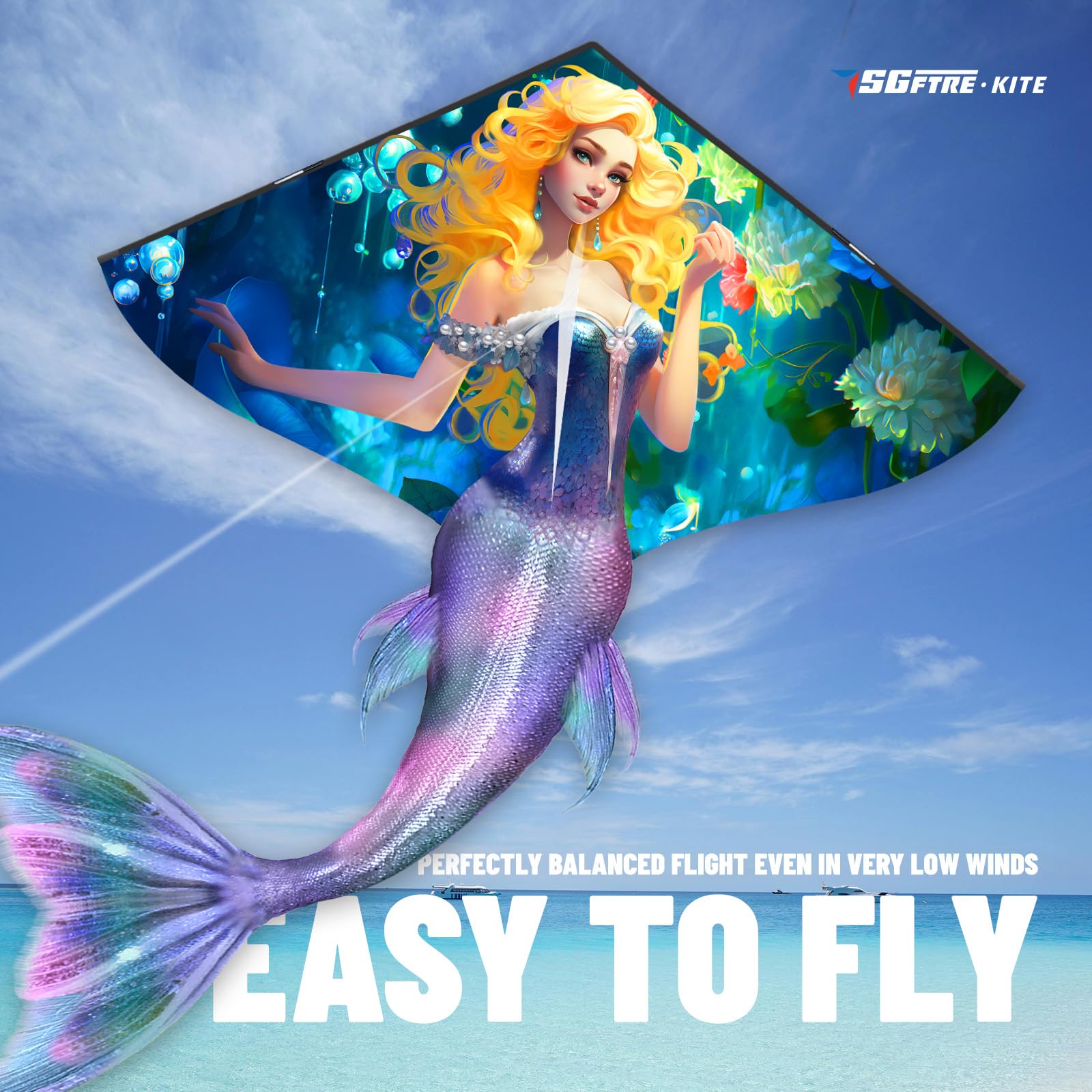 **Mermaid Kites for Kids & Adults - Easy to Fly Outdoor Kite with String & Handle - Fun Cartoon Kite for Ages 8-12 - Perfect for Beach, Park, and Backyard Play**