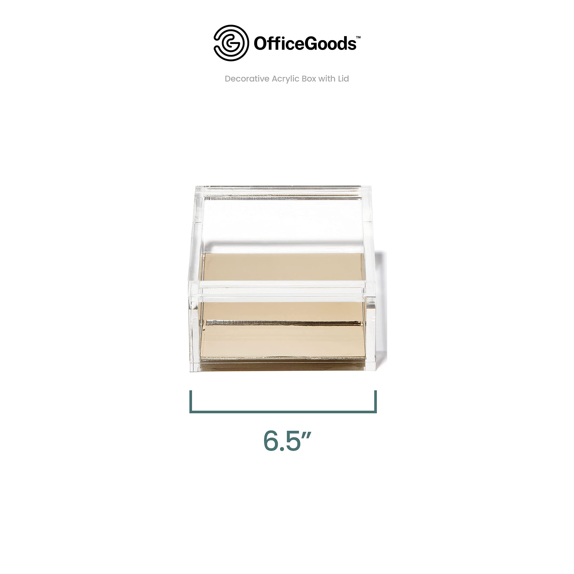 OfficeGoods Acrylic Desk Organizer with Gold Base - Stylish Storage Box for Home Office, Kitchen Counter, Bathroom Vanity & Display Shelves - Perfect for Organizing Jewelry, Makeup, Office Supplies & Collectibles - Extra Large Desktop Organizer