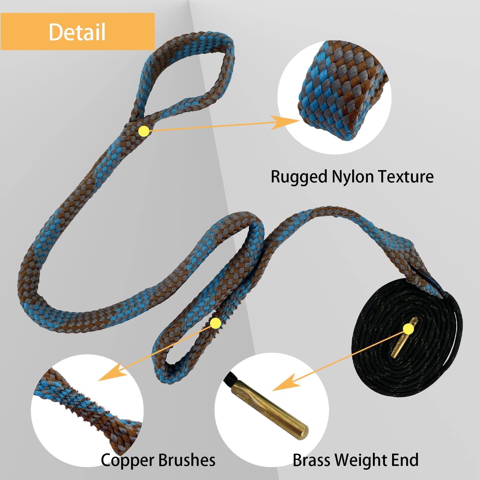 2 Pack Gun Cleaning Snake Rope - Rifle Bore Brush for Pistol, Handgun, Shotgun - Fits .22, .223, 5.56mm, .380, 9mm, 12GA, .308, .357, .44, .45 Caliber - Perfect for Range Maintenance & Firearm Care