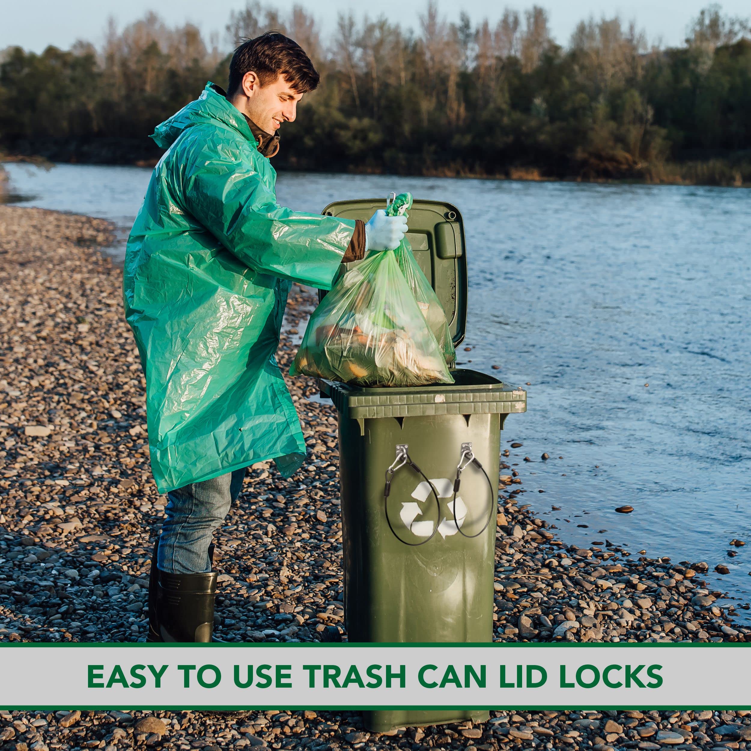 TonGass 2-Pack Black Stainless Steel Trash Can Locks with Wire Ropes - Bear Proof & Squirrel Resistant Garbage Bin Lid Lock - Universal Fit for Outdoor Trash Cans, Dumpsters & Animal-Proof Containers - Perfect for Camping, Backyards & Wildlife Areas