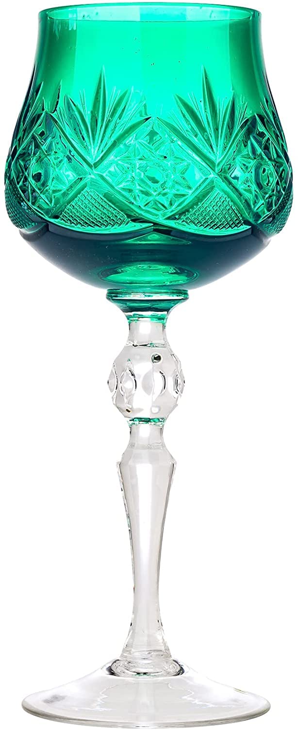 Premium NEMAN 250ml/8.5oz Handcrafted 24% Lead Crystal Wine Glasses - Set of 6 Elegant Green Stemware for Fine Dining, Wedding Gifts & Special Occasions