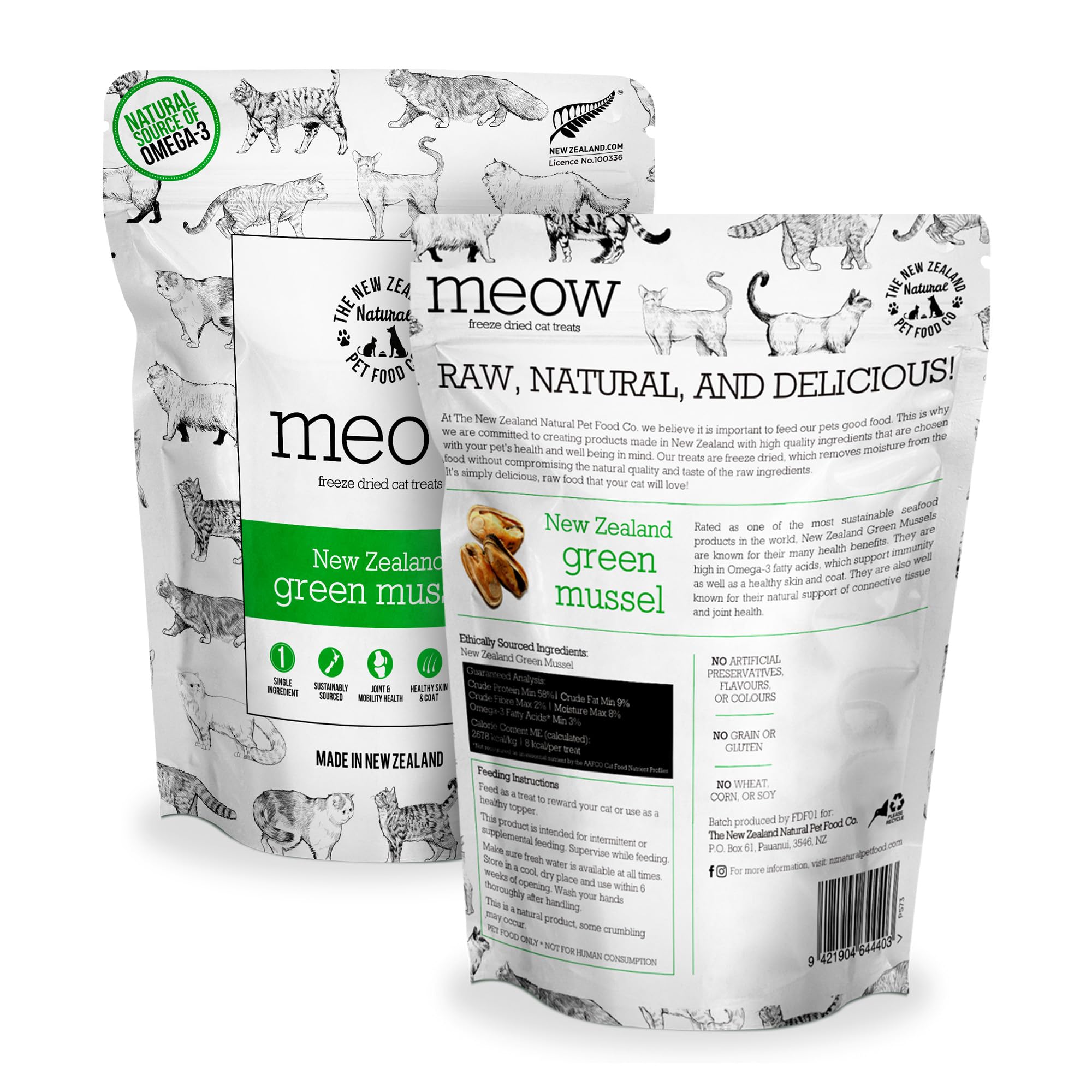 Freeze Dried Cat Treats with NZ Green Mussel - High Protein Healthy Snacks for All Life Stages - Perfect for Training & Rewards