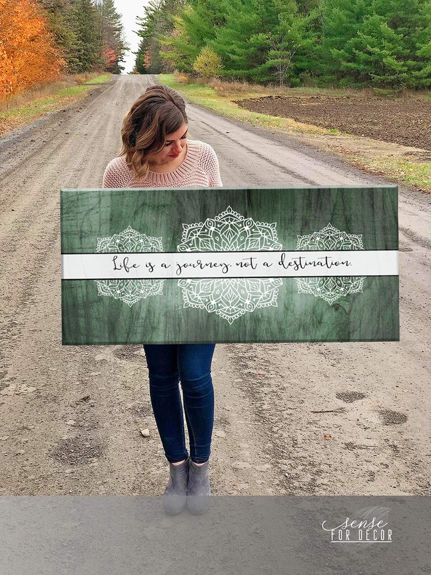 Boho Life Is A Journey Sign - Large Canvas Wall Art with Bohemian Floral Pattern - Modern Home Decor Framed Poster for Bedroom (Sage Green, 60x27) - Perfect for Bohemian Style Living Room, Bedroom & Office Decor