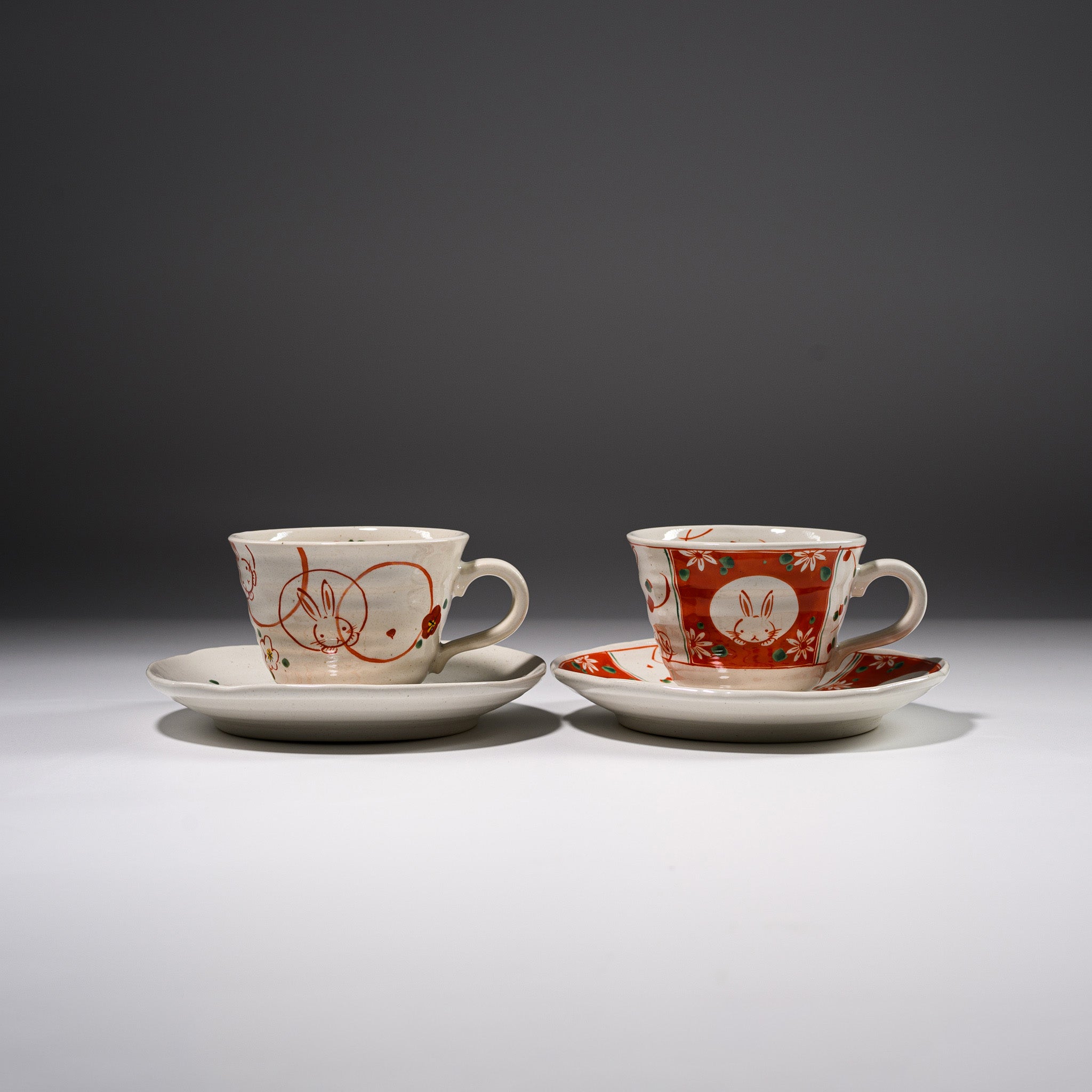 Red Rabbit Pair Cup and Saucer Set - 2 Piece Ceramic Tea Cup with Matching Saucer - Cute Bunny Themed Tea Set for Afternoon Tea, Gift Giving, or Home Decor