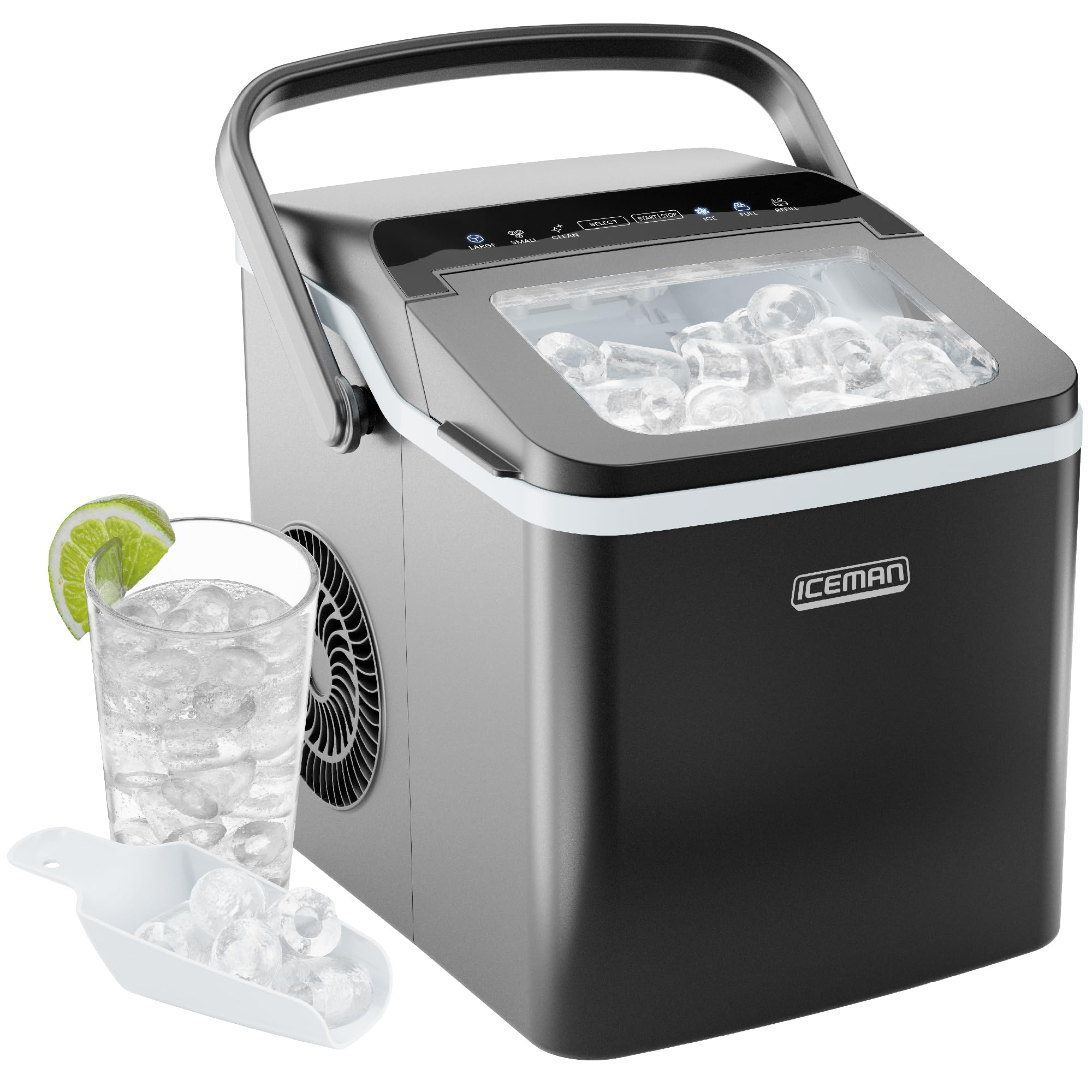 ICEMAN Dual-Size Countertop Ice Maker - Portable Ice Machine with Self-Cleaning Function, Makes 9 Cubes in 7 Minutes (22lbs/24hrs) - Perfect for Home, Kitchen, Office, Party & RV Use - Includes Ice Scoop