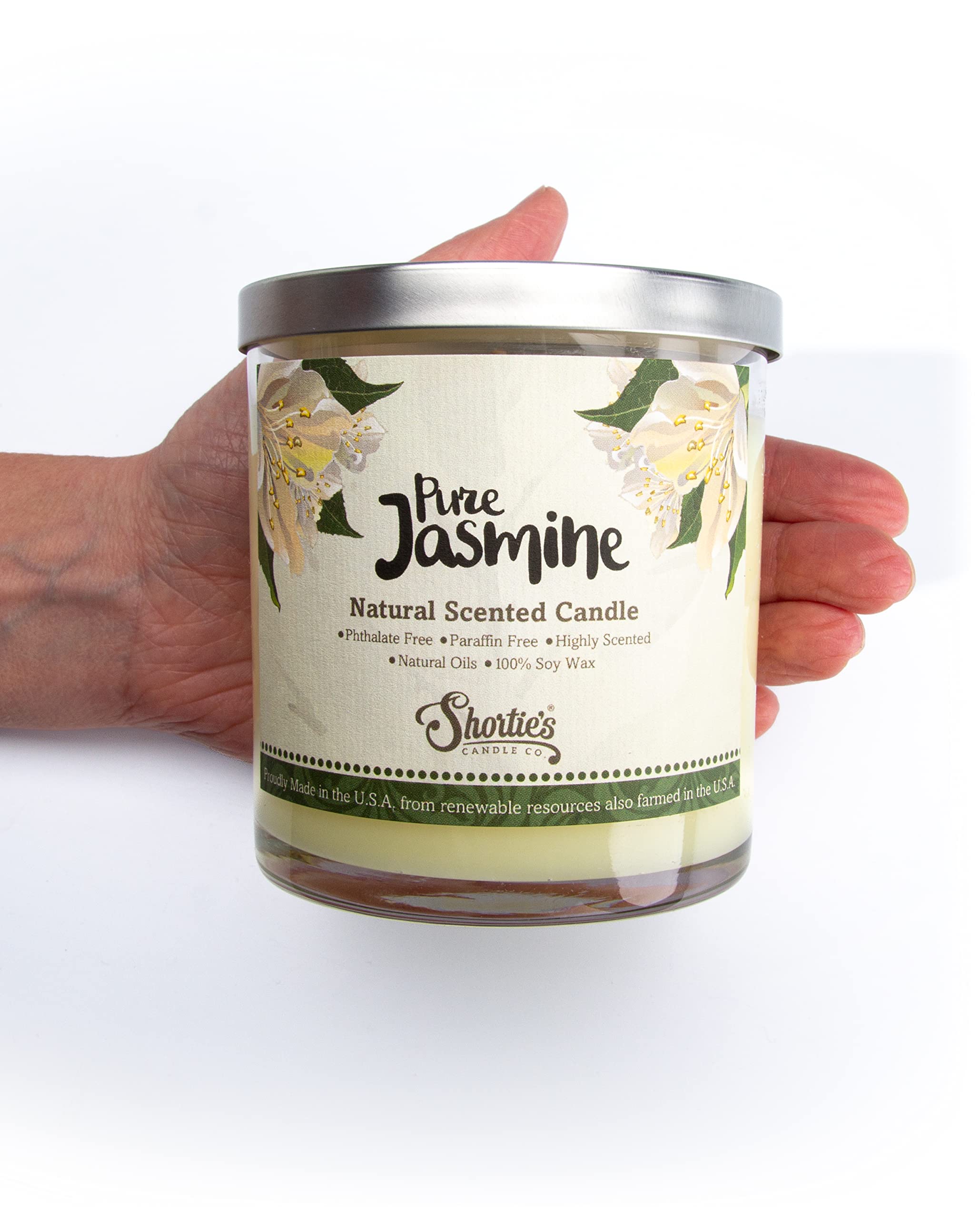 Pure Jasmine Scented Natural Soy Candle - 100% Soy Wax, Phthalate & Paraben Free, Essential Fragrance Oils, Clean Burning 9oz - Perfect for Relaxation, Meditation, Spa & Home Aromatherapy