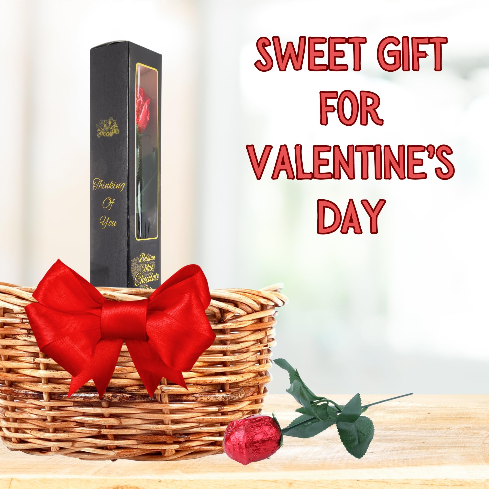 Single Long-Stemmed Milk Chocolate Candy Rose 0.63 oz (18g) - Elegant Edible Chocolate Flower Gift for Valentine's Day, Anniversary & Romantic Occasions