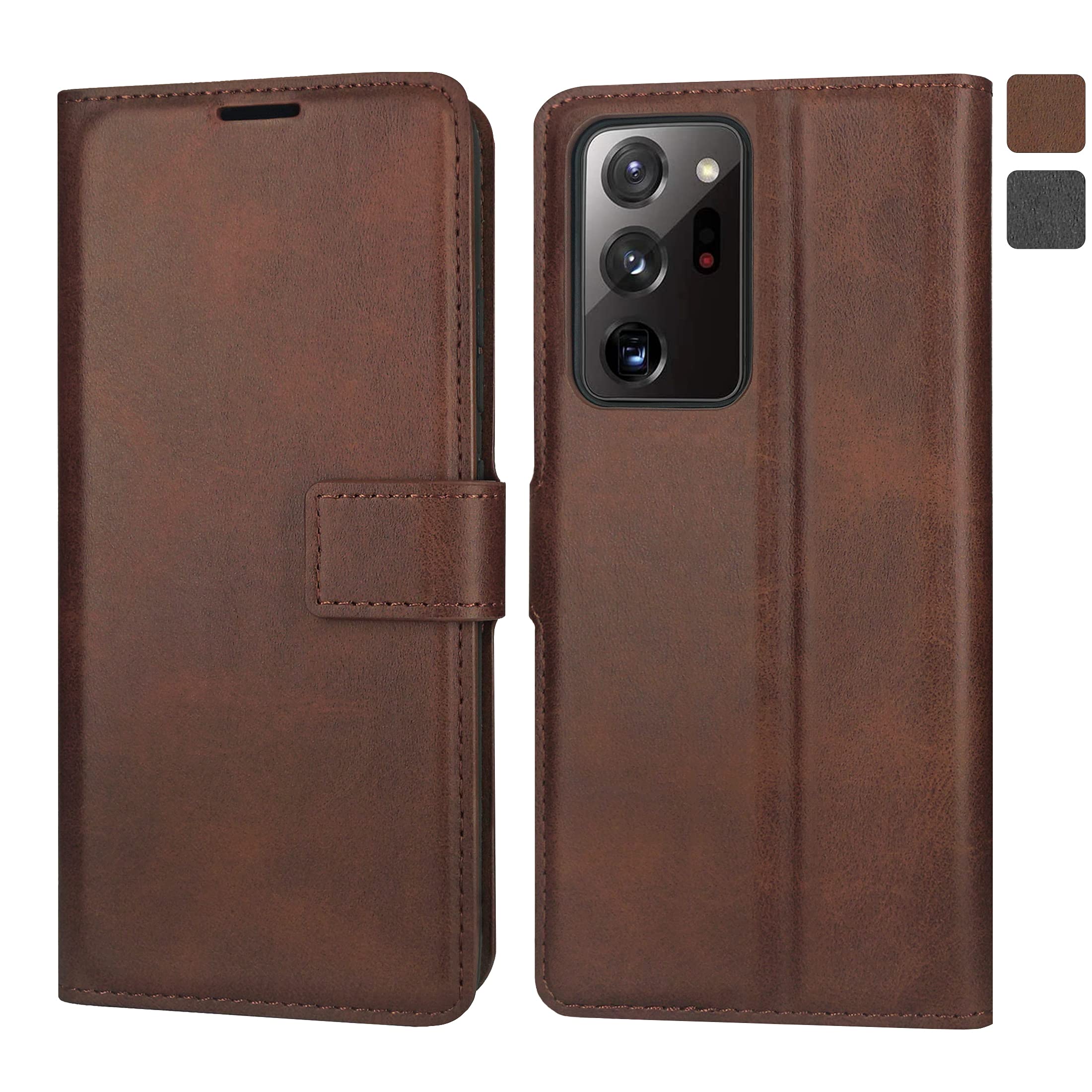 Samsung Galaxy Note 20 Ultra 5G Wallet Case - Premium Leather Flip Cover with Card Holder, Kickstand & Magnetic Closure | Slim Protective Phone Case (Brown) | Perfect for Business, Travel & Everyday Use