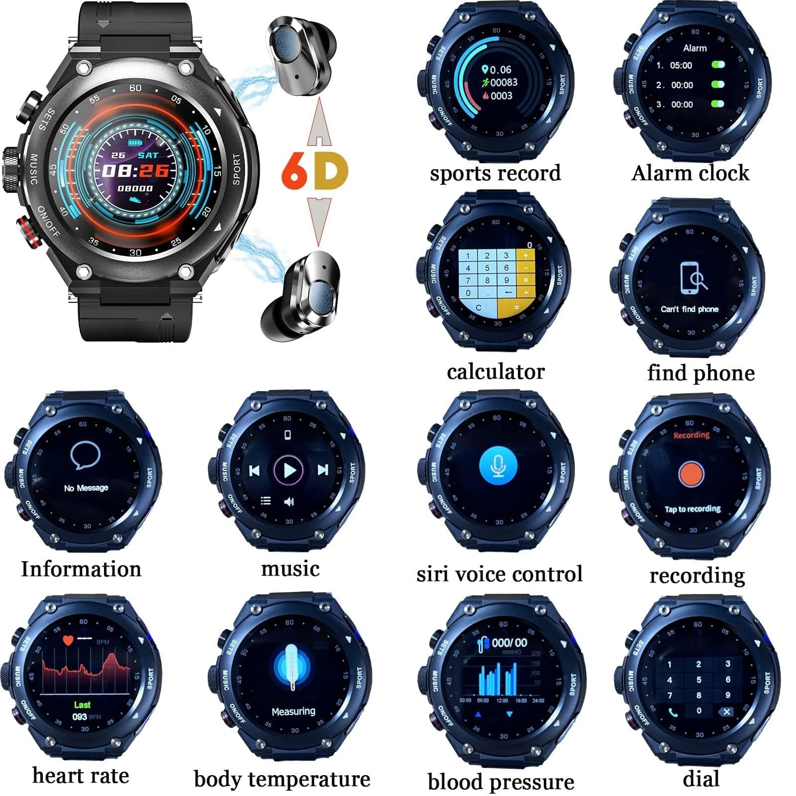 CISIYOO Smart Watch with Bluetooth Headphones - 1.28