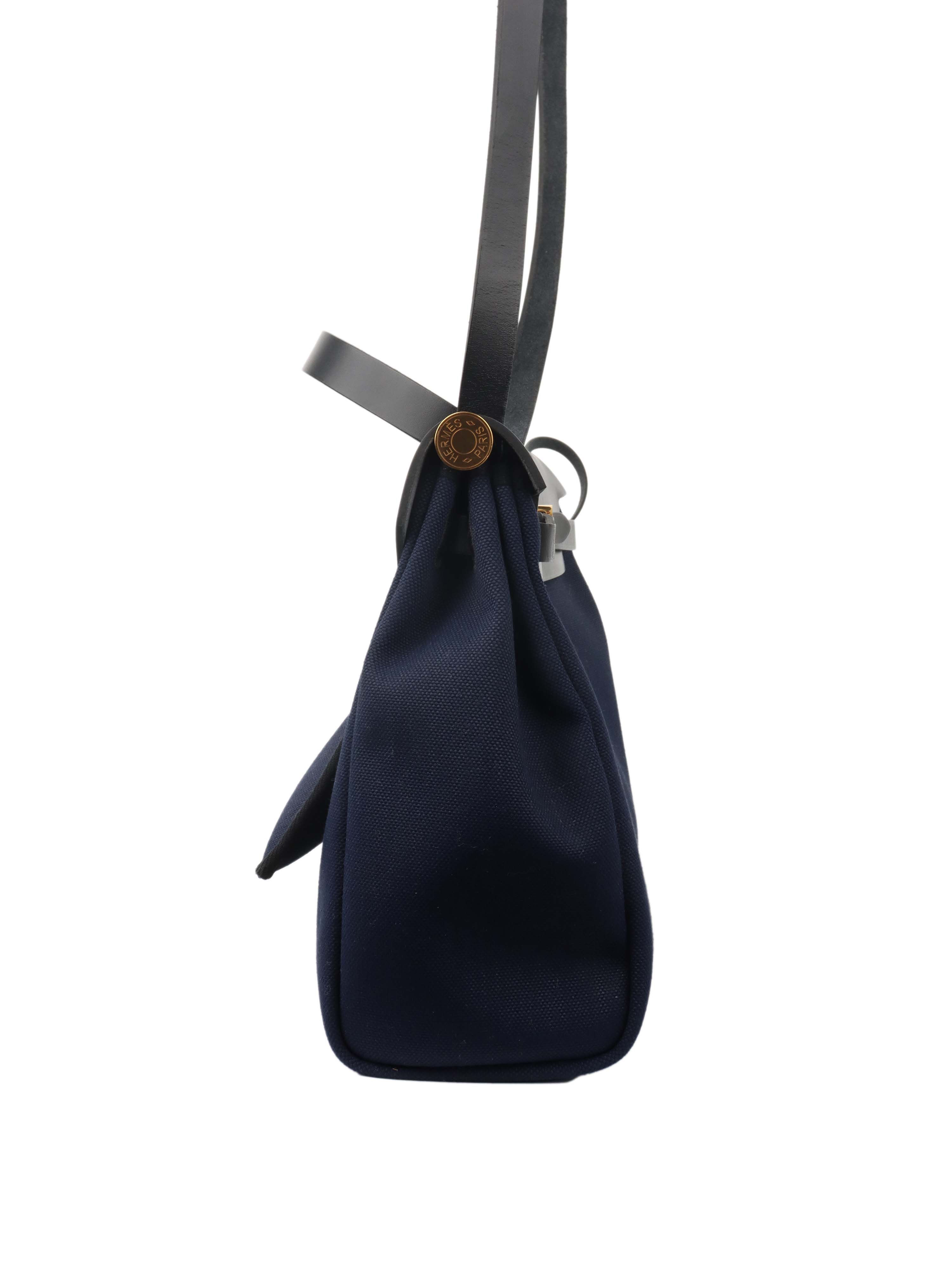 Hermes Herbag Zip 31 Backpack - Blue Marine/Black Leather Shoulder Bag for Women | Luxury Handbag for Work, Travel & Everyday Use