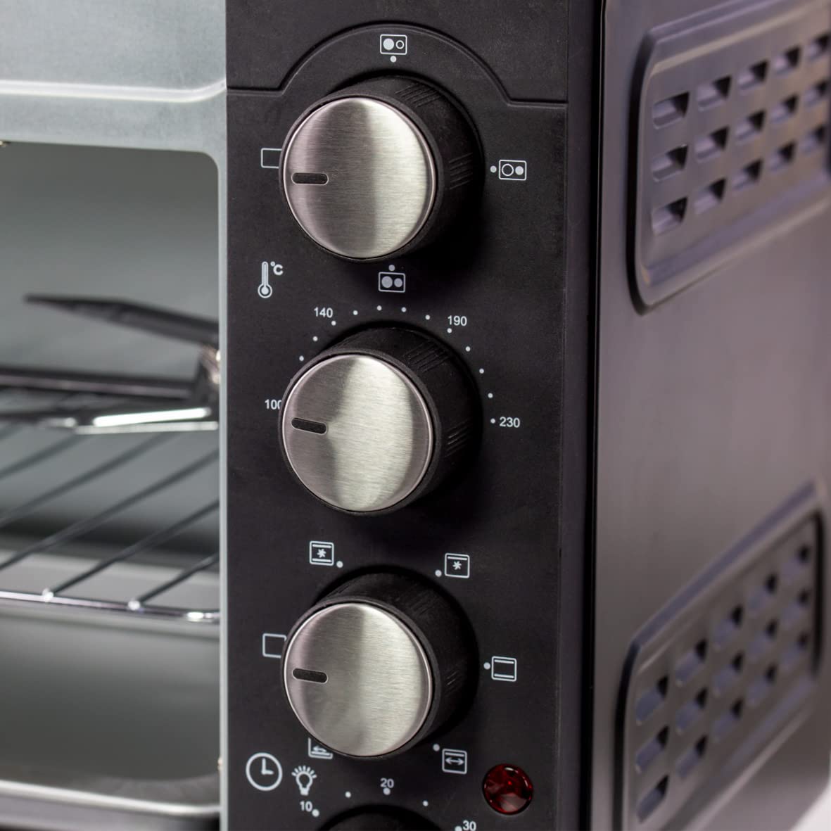 Quest 35379 26L Twin Hob Countertop Rotisserie and Convection Mini Oven - Adjustable Temperature, 60-Min Timer, Auto Shut-Off with Bell - Includes Accessories - Perfect for Small Kitchens, Dorms, and RV Cooking
