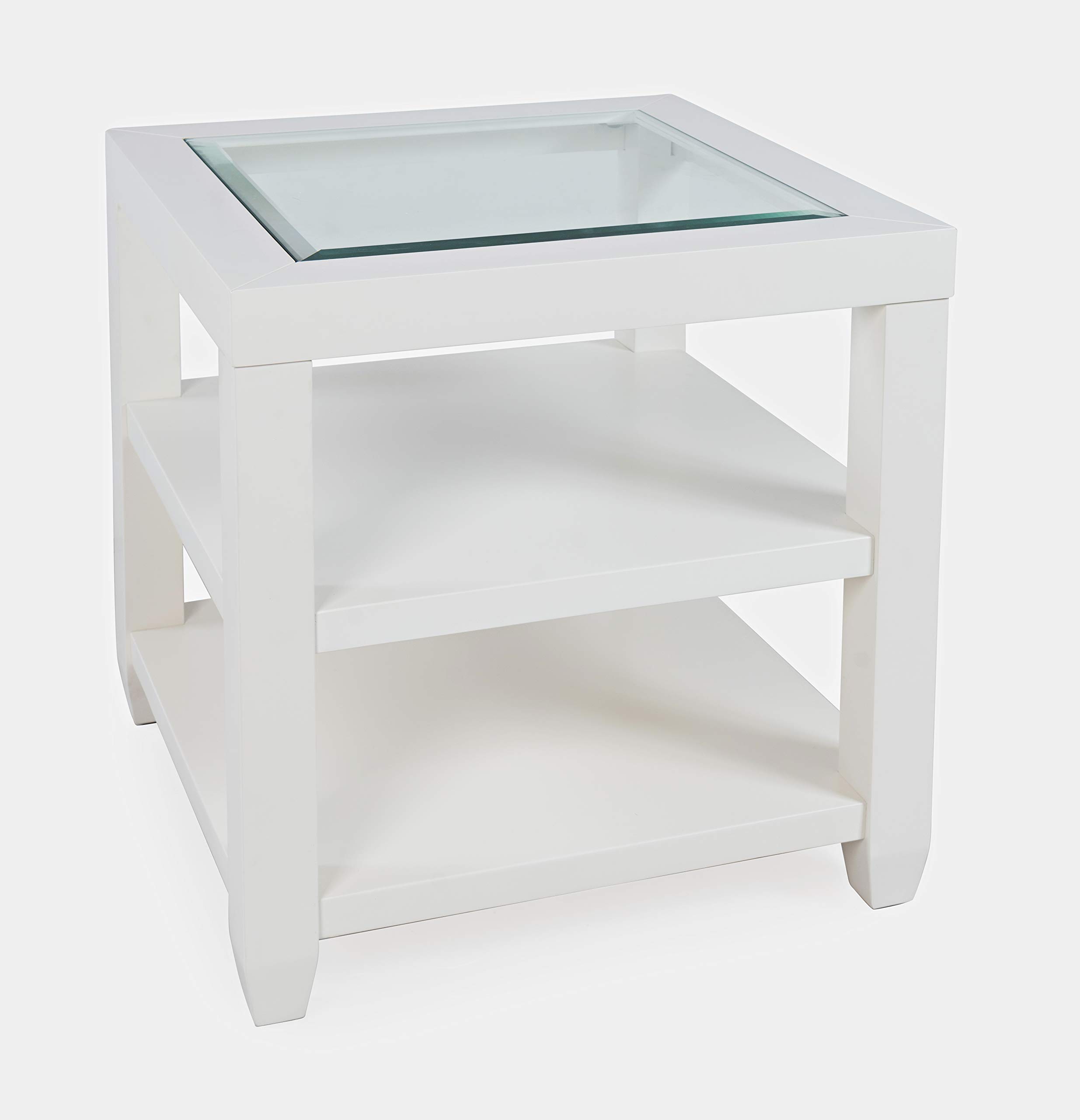 Jofran Urban Icon Glass Inlay End Table with Storage Shelf - Modern Accent Table for Living Room, Bedroom & Office - Nightstand with Storage Space for Books, Remote & Decor