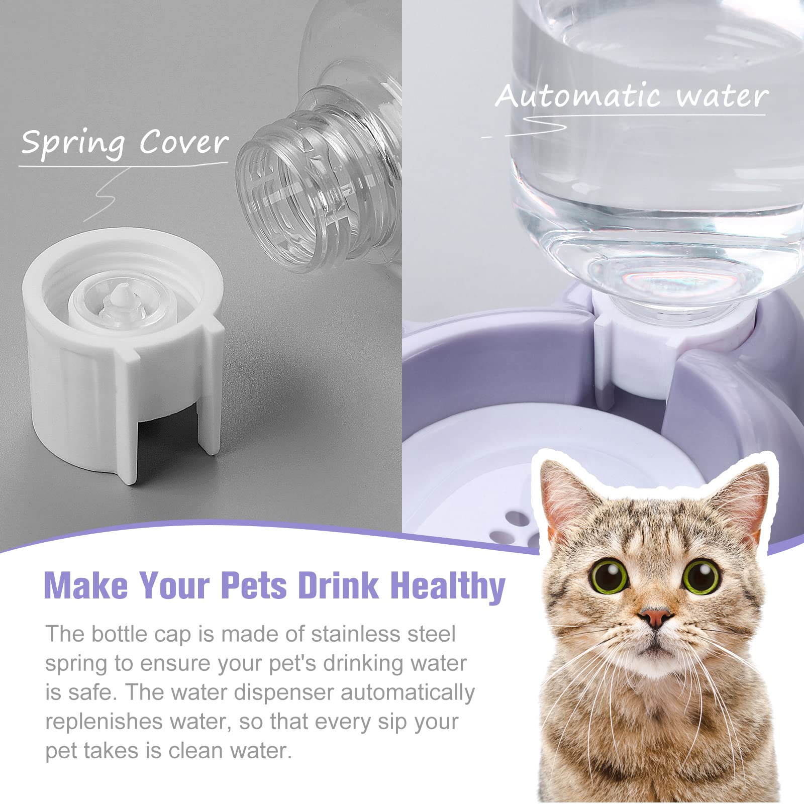 Premium Stainless Steel Cat & Small Dog Bowls Set with Water Dispenser - Non-Slip Pet Food & Water Dishes for Home, Travel & Outdoor Use - Purple