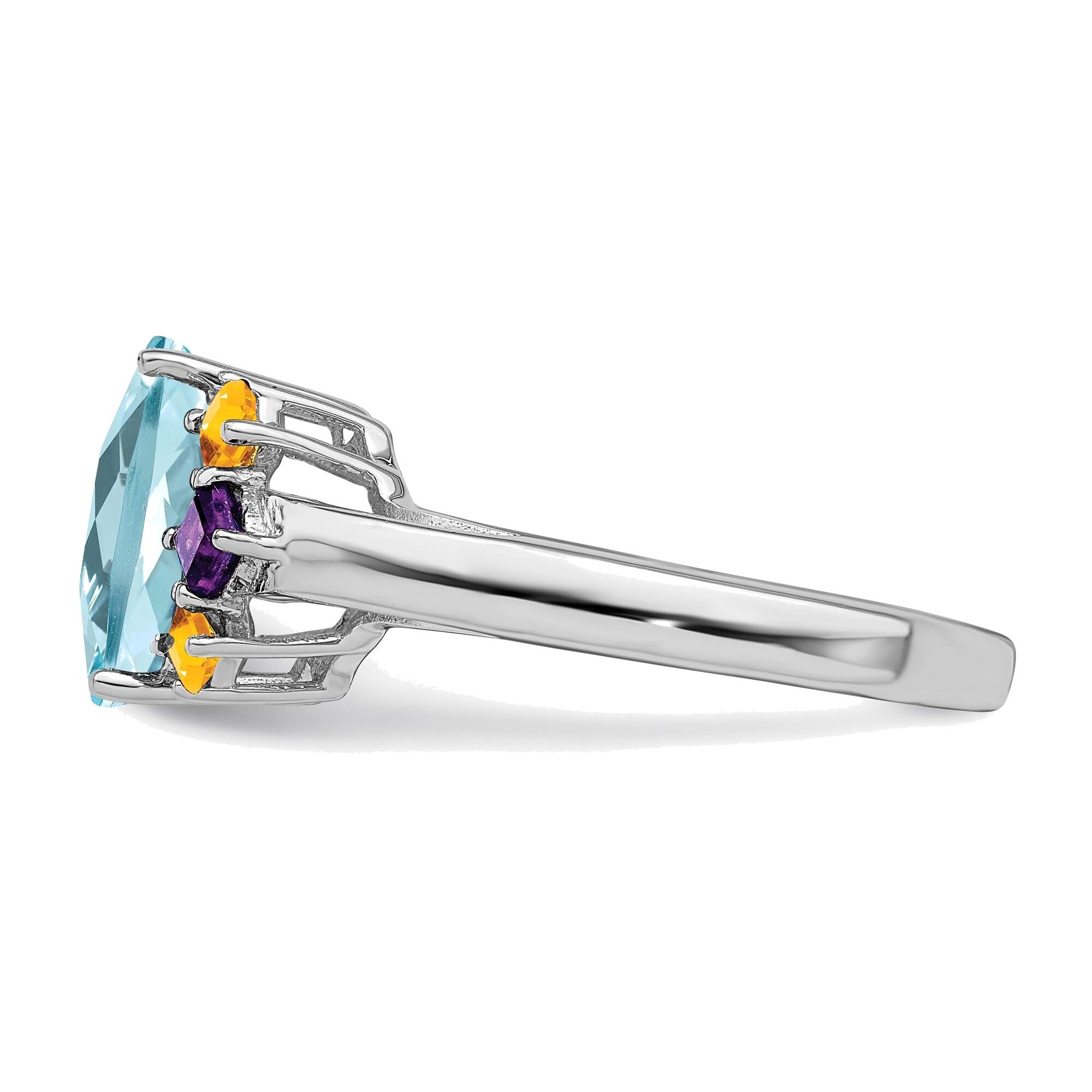 Sterling Silver Rhodium Ring with Swiss Blue, Amethyst & Citrine - Size 7 for Women's Fashion Jewelry