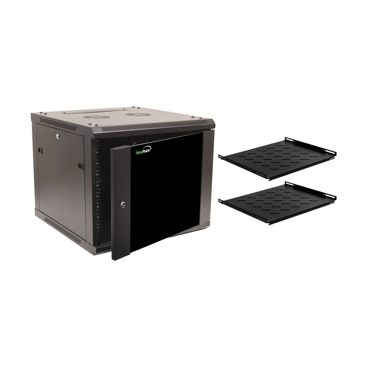 NavePoint 9U Wall Mount Server Rack Cabinet - 19 Inch (600mm) Network Equipment Enclosure with Lockable Glass Door & Adjustable Shelves - Perfect for Data Centers, Home Offices, and IT Closets