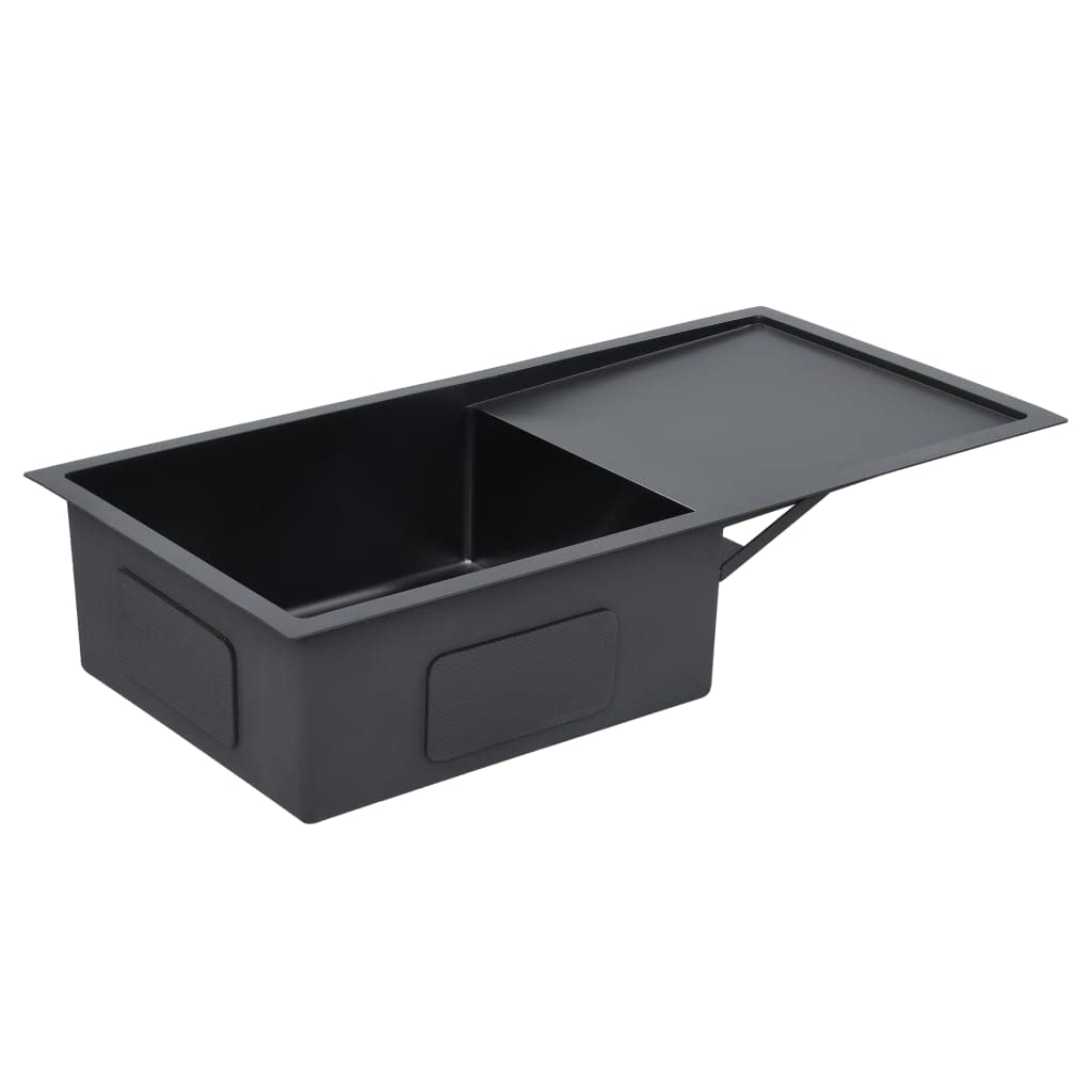 CHARMMA Handmade Black Stainless Steel Kitchen Sink with Built-in Strainer - Durable & Stylish for Modern Farmhouse, RV, and Small Apartment Kitchens
