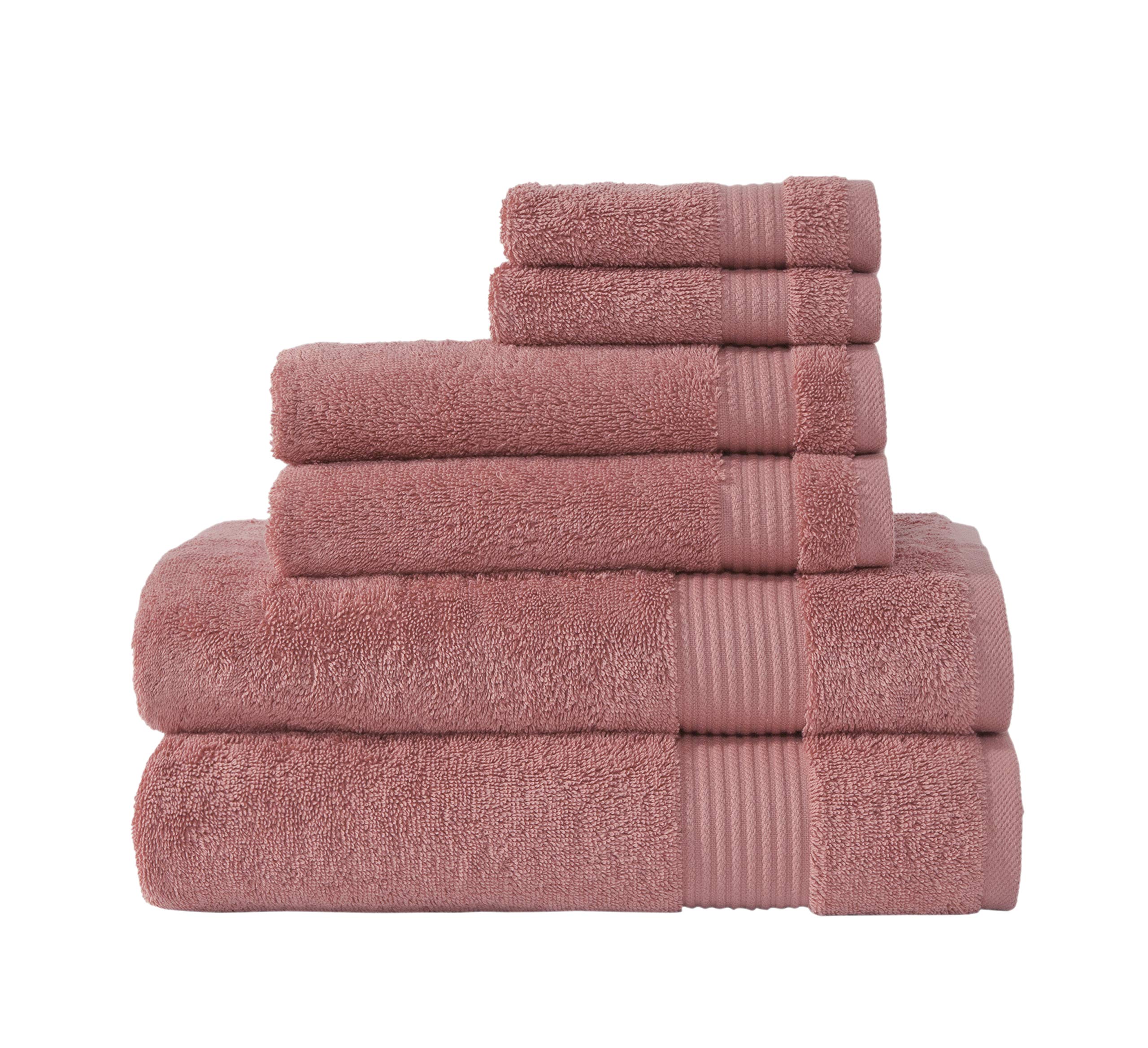 Premium 6-Piece Turkish Cotton Bath Towel Set - 100% Natural Quick-Dry & Ultra Absorbent - Includes 2 Bath Towels, 2 Hand Towels & 2 Washcloths (Coral) - Perfect for Spa, Beach & Luxury Bathroom Decor