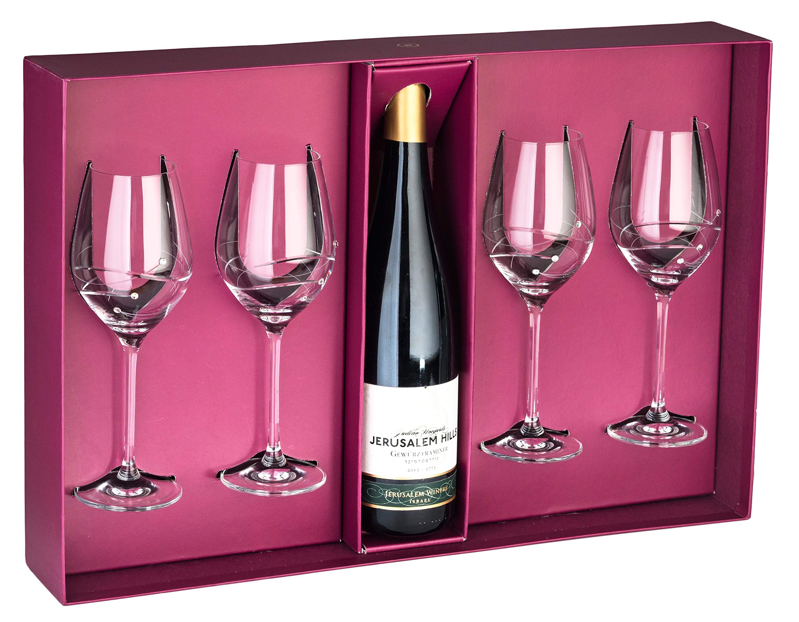 Barski Handmade Crystal Wine Glasses Set of 4 - 12.5 oz European Glassware with Diamond Accents & Customizable Center for Wine Bottles - Elegant Dinner Party, Wedding Gift & Home Bar Decor